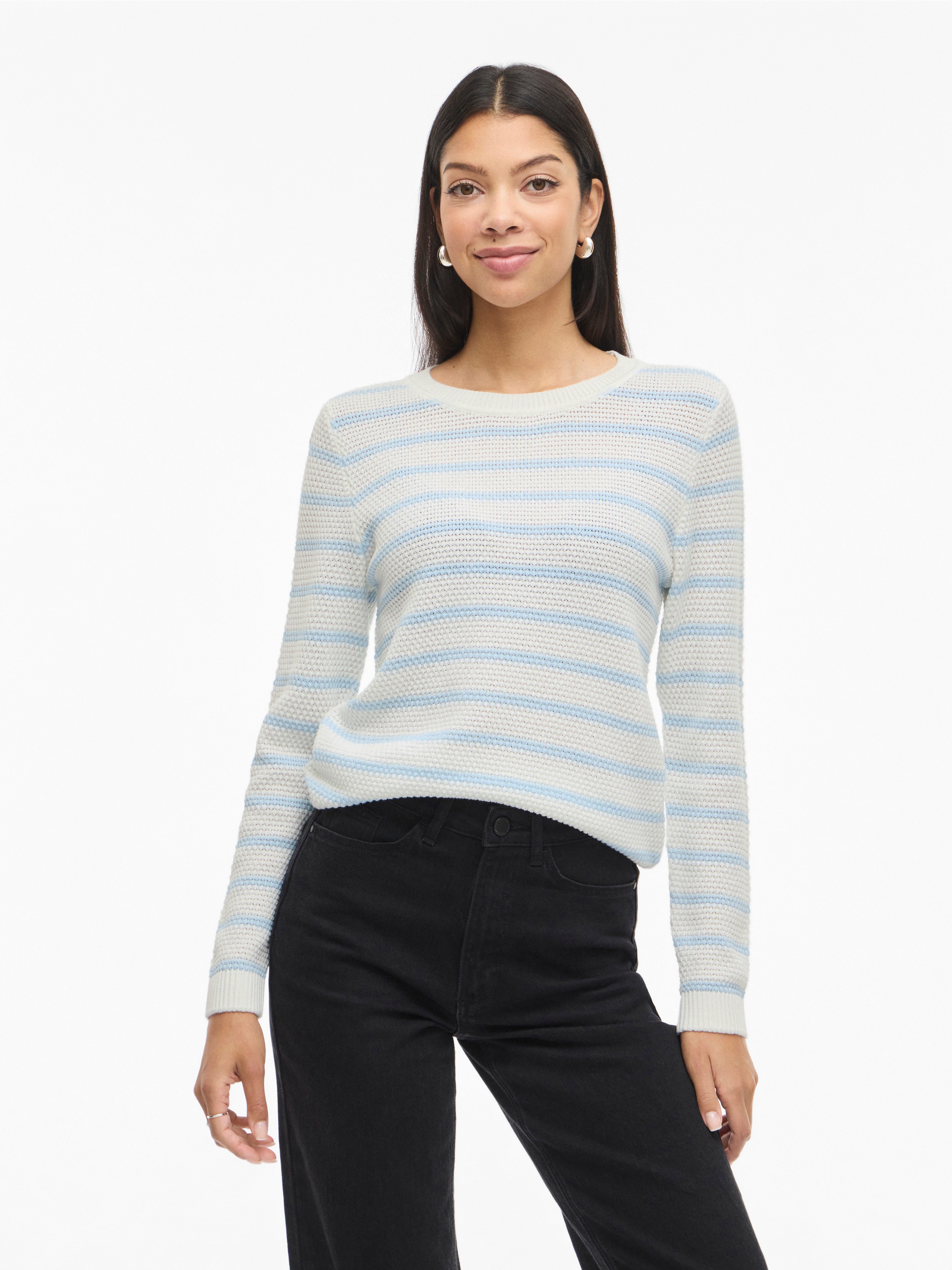 Vila Rundhalspullover VIDALO O-NECK L/S STRIPE KNIT TOP- NOOS
