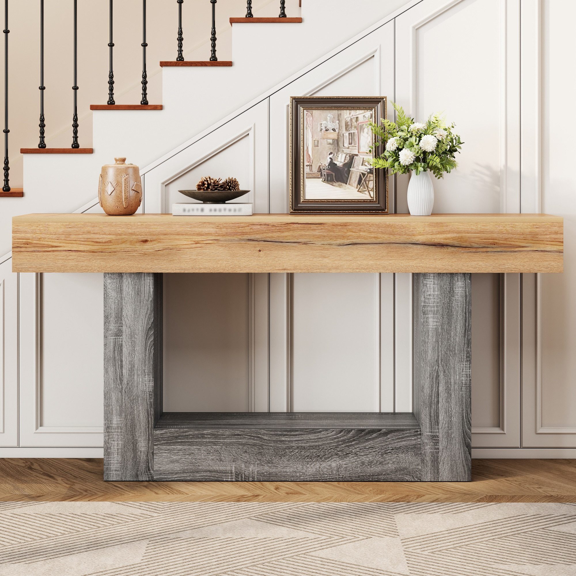 REDOM Sideboard 160x82,5x30 cm Zweifarbiger Konsolentisch in Holzoptik für Diele (Packung, 1 St., Stabile Tischplatte, praktische Ablage unten), Platzsparende Konsole für Wohnbereich & Eingang