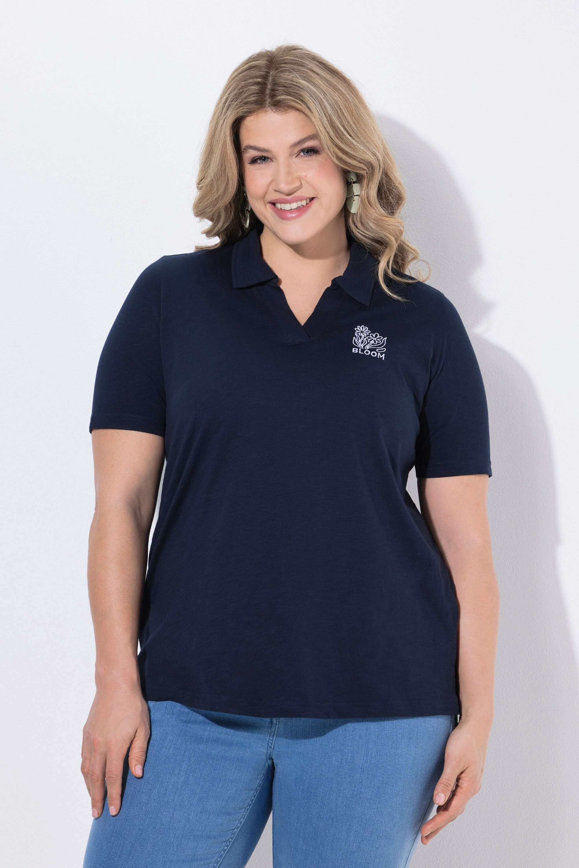 Poloshirt Poloshirt Stickerei Polokragen Halbarm