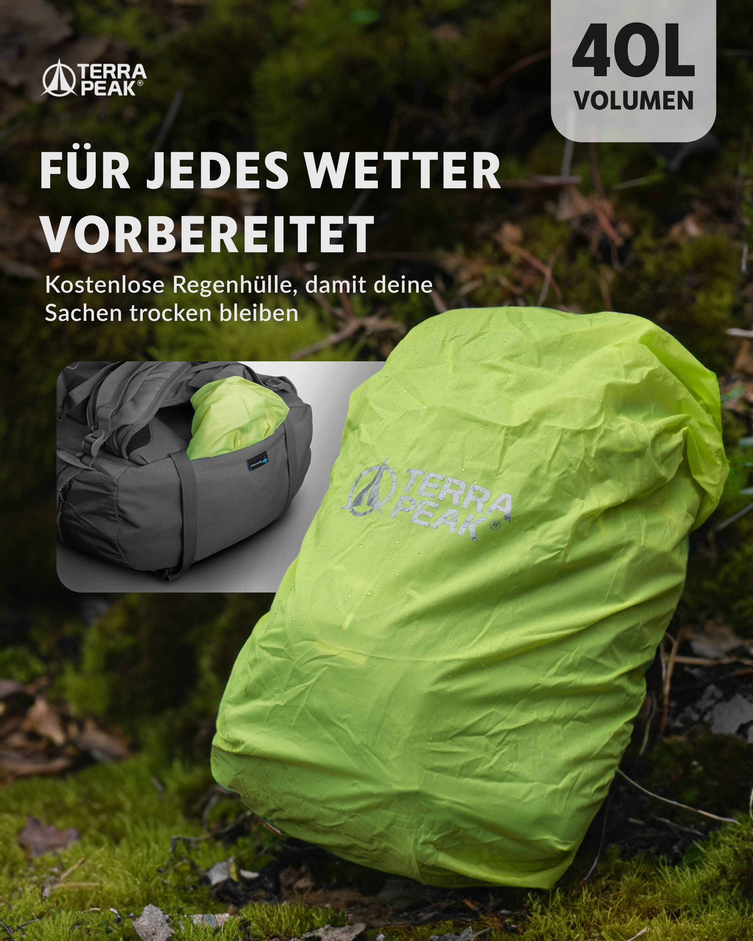 Terra Peak Wanderrucksack Flex 40, Wanderrucksack 40L mit YKK Reißverschluss & Halterung für Trinksystem