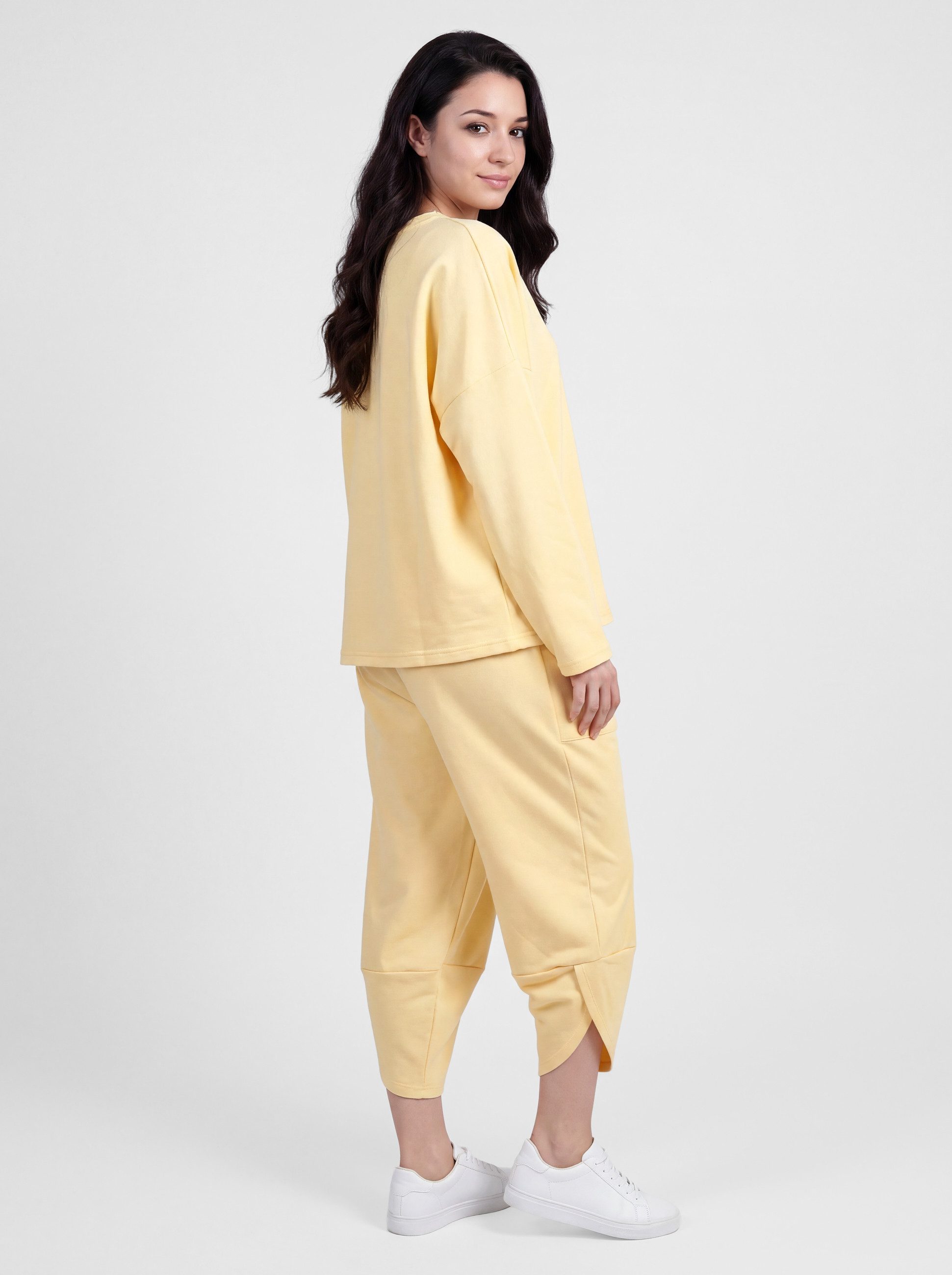 PEKIVESSA Jogginganzug Oversized Jersey-Sweatanzug Set mit 7/8-Hose (2-tlg), weicher Jersey Sweatshirt & Sweatpants 2-tlg.