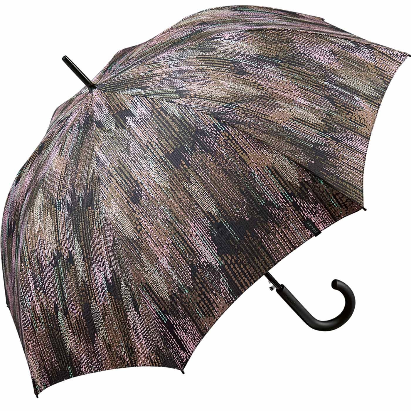 Esprit Langregenschirm Damen - Auf-Automatik gray, stabil, Blurred Edges Optik in - verwaschener mit groß, taupe gedeckter braun