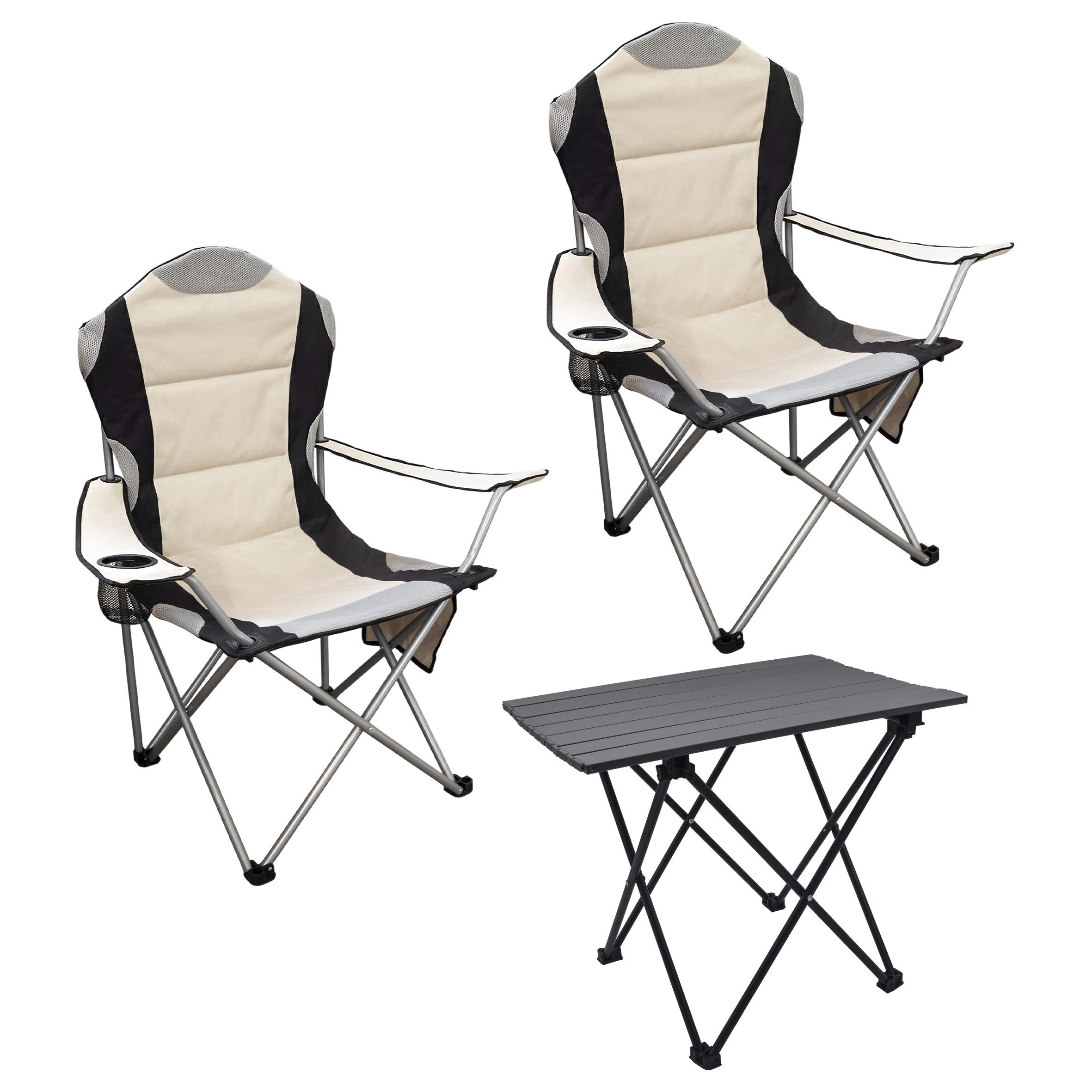 Spetebo Sitzgruppe Camping Sitzgruppe 3-teilig mit Aluminium Klapptisch, (Anzahl, 1-tlg., Stück), mit Tragetasche