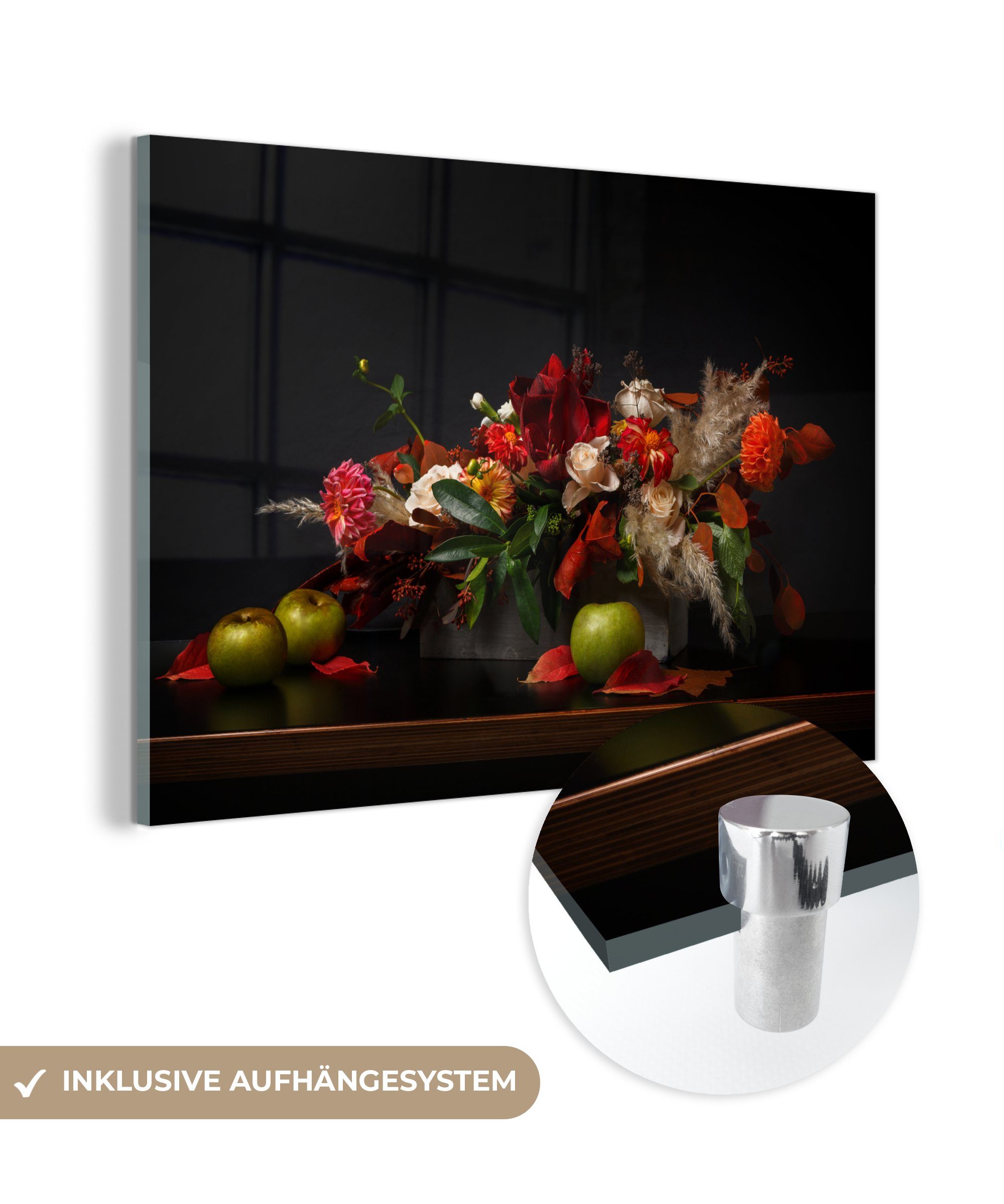 Stilleben Wandbild Bilder - Foto Glas St), (1 Glas auf auf - Glasbilder Wanddekoration Farben, Acrylglasbild - - MuchoWow - Blumenstrauß