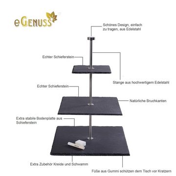 eGenuss Etagere 3-stöckige Etagere mit Edelstahl Stange und eckige Schieferplatten