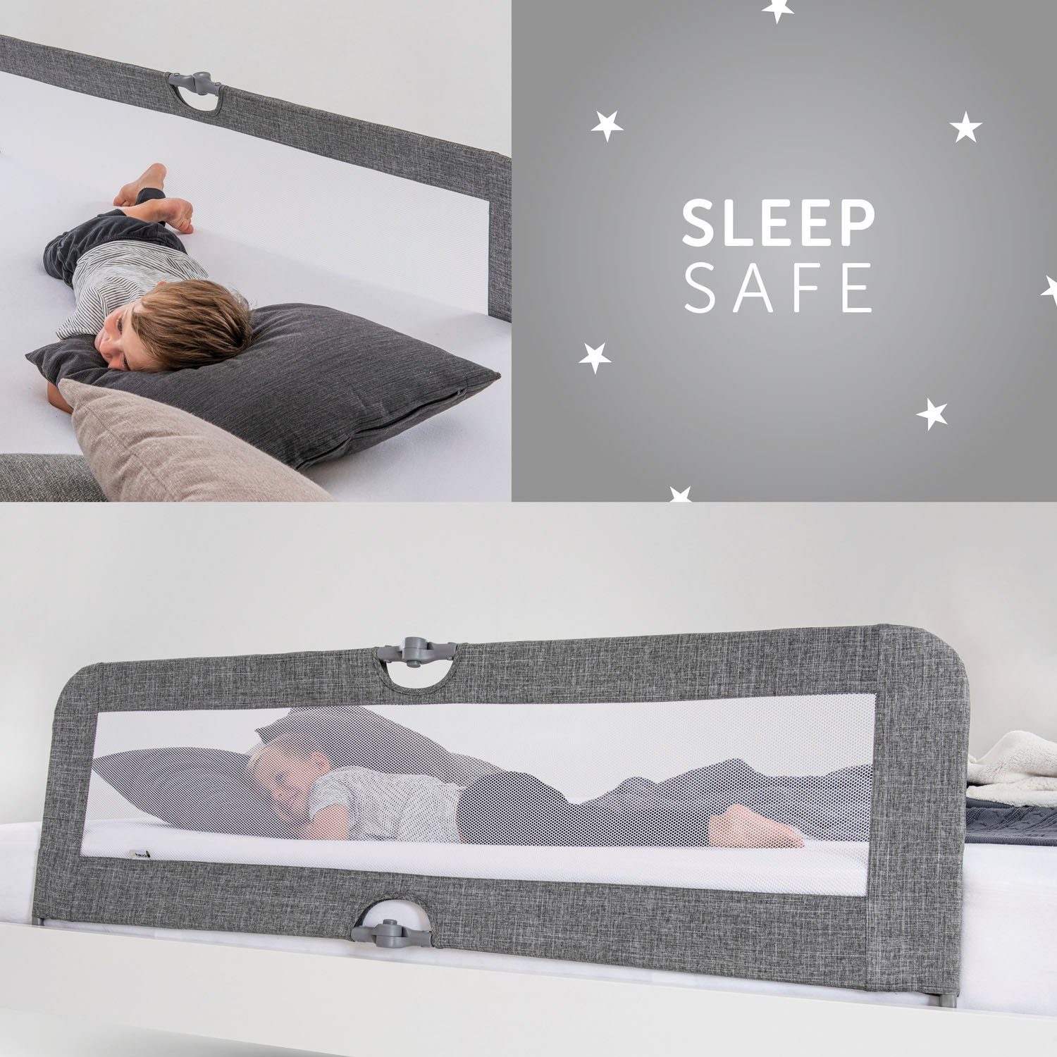 Bettschutzgitter N melange Plus Safe Hauck Sleep grey - XL