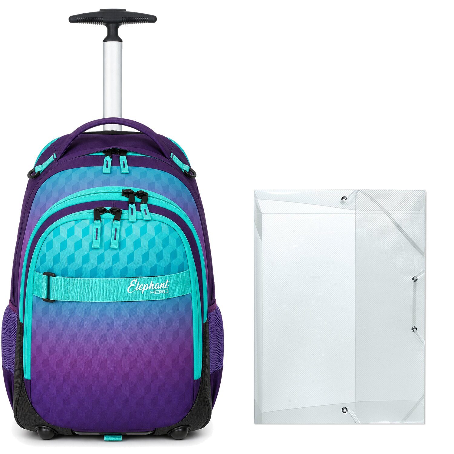 ELEPHANT Schulrucksack Trolley Schultrolley Hero Signature (2 Teile, Trolley + Heftbox A4), Schultasche mit Räder Rucksack Kinder Schule + Heftbox