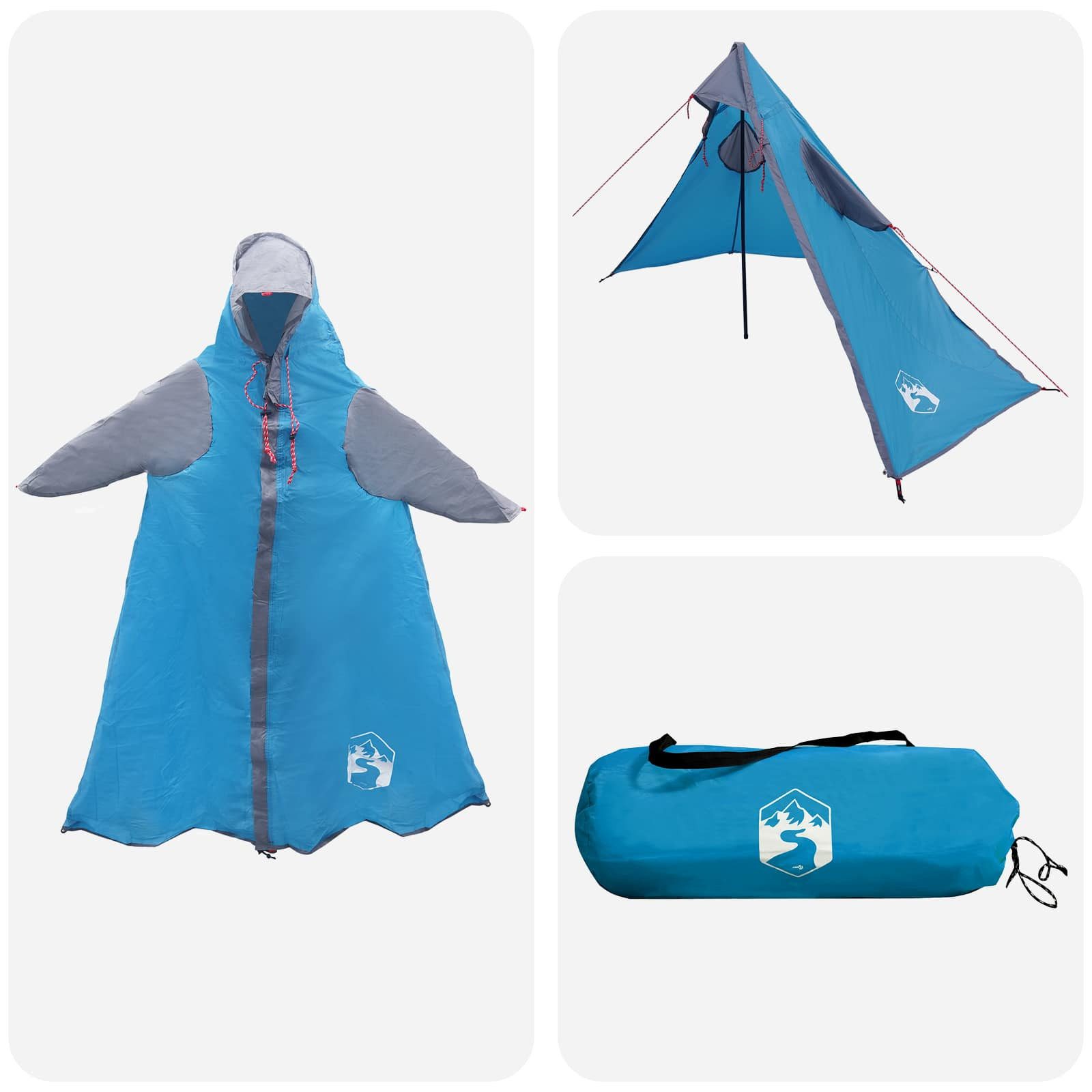 vidaXL Kuppelzelt 2-in-1 Regenponcho mit Kapuze Blau 262 x 126 x 130 cm, (1 tlg)