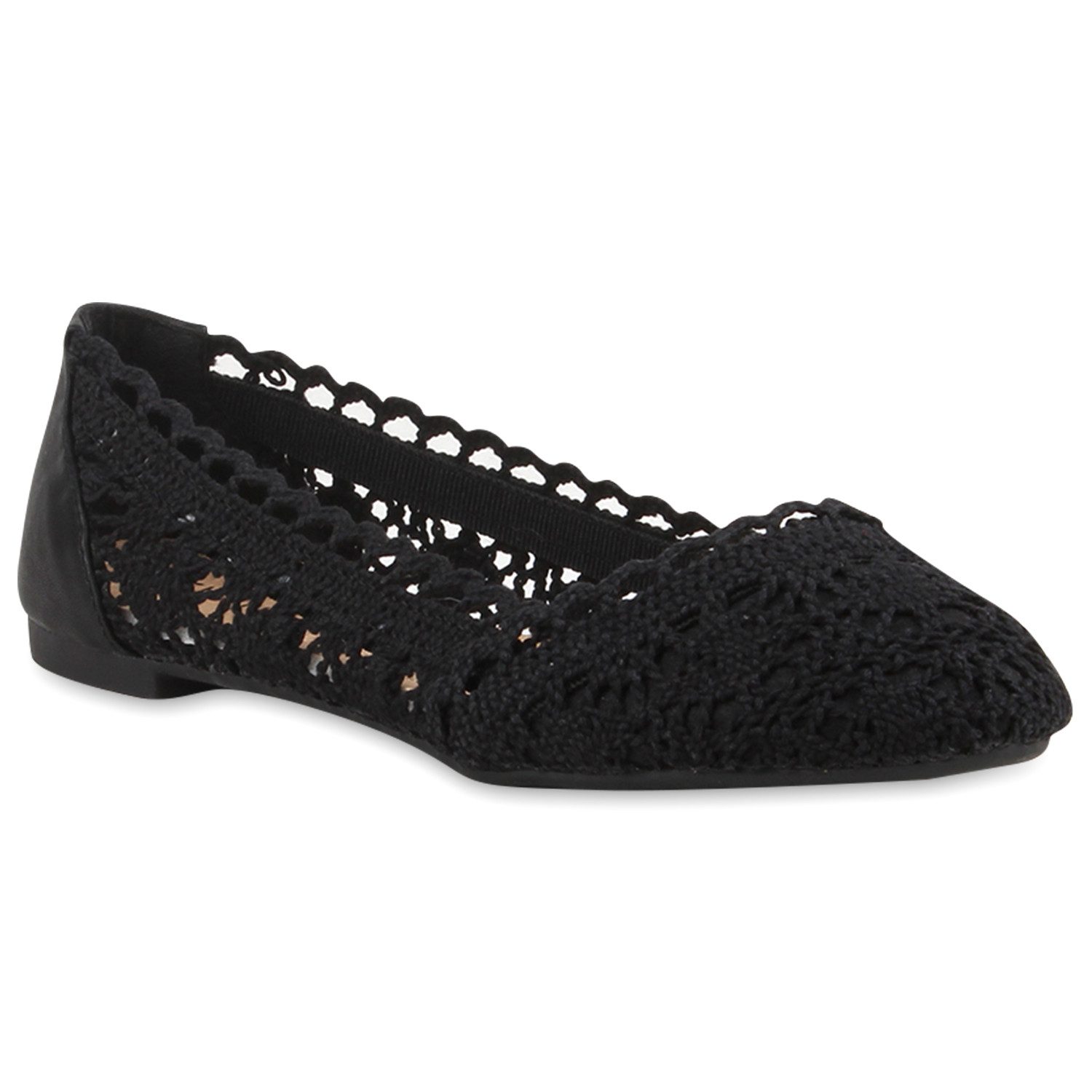 VAN HILL 810414 Ballerina Klassische Bequeme Damen Ballerinas Spitze Flats Häkeloptik