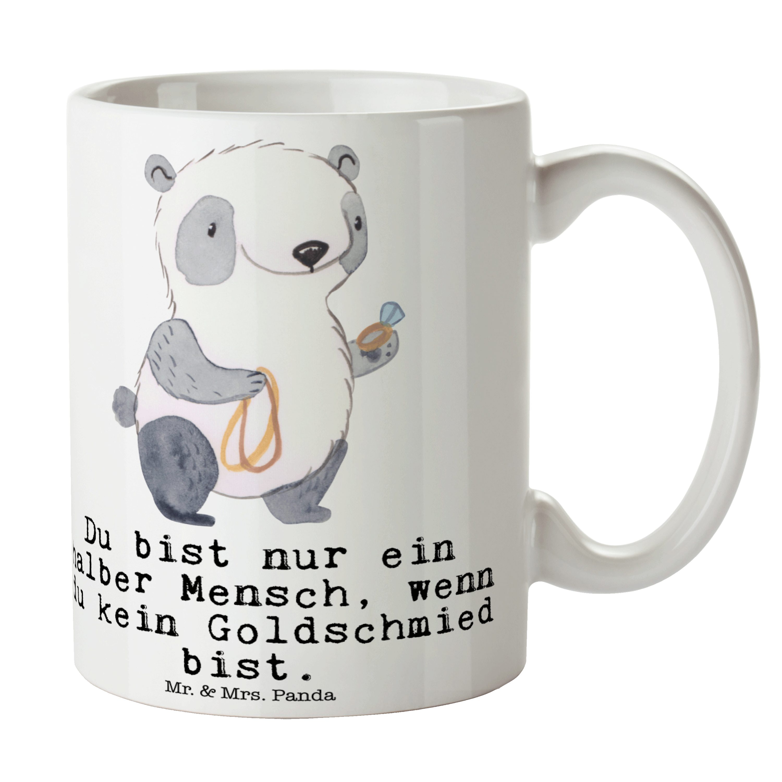 Mr. & Mrs. Panda Tasse Goldschmied mit Herz - Weiß - Geschenk, Porzellantasse, Juwelier, Dan, Keramik