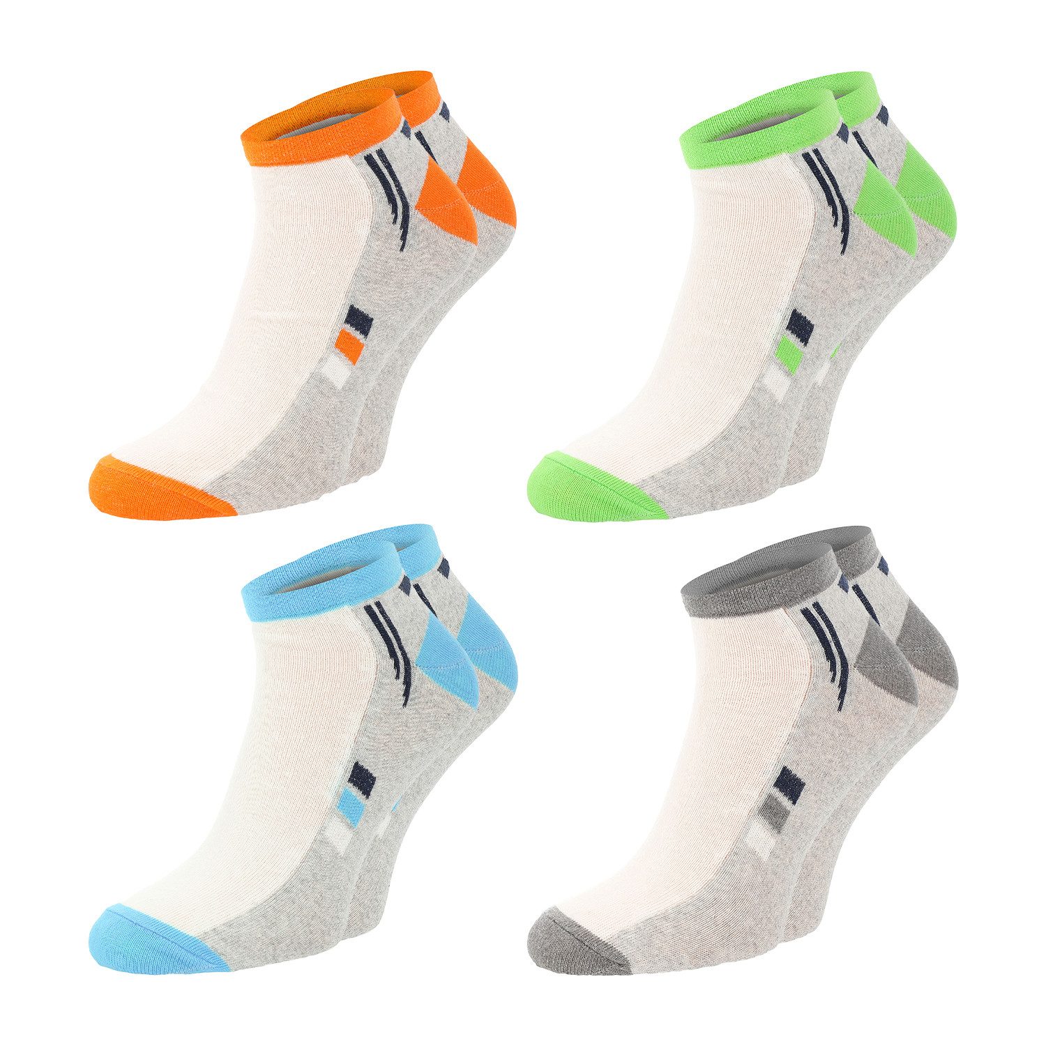 Chili Lifestyle Sneakersocken Summer Color Ankle Damen Herren orange grün blau grau Baumwollsocken (Multipack, 4-Paar, 4 Farbdesigns) Weichbund ohne Gummidruck