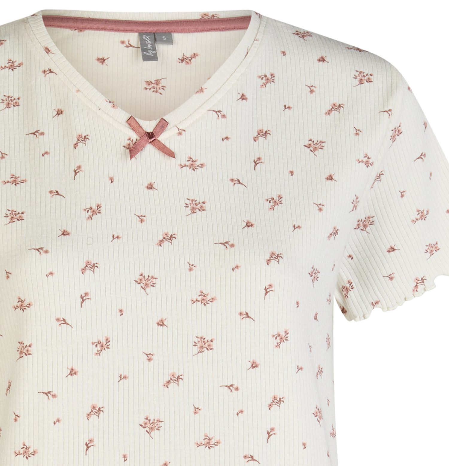 By Louise Nachthemd Lace Luxury (Set, 1-tlg., 1-teilig) Damen Sleepshirt ca.95cm lang Kurzarm Rippstruktur Baumwolle