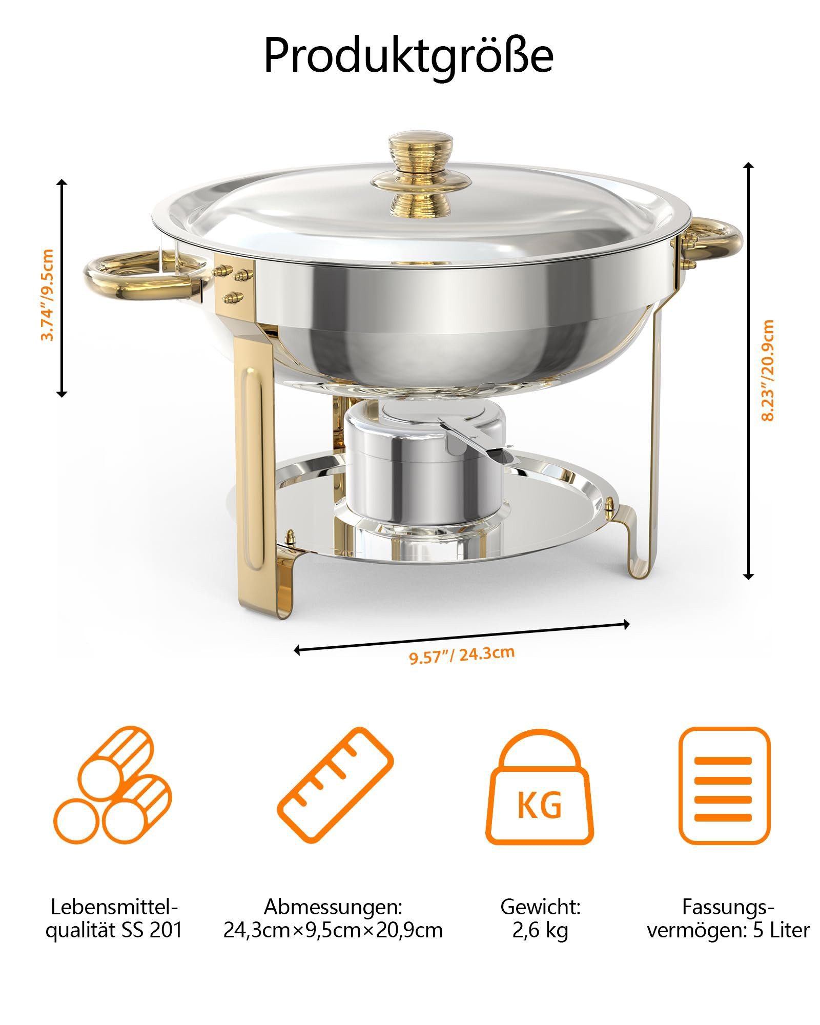 GarveeMore Speisenwärmer Speisenwärmer Edelstahl Warmhaltebehälter Set mit Deckel und Ständer, (2-tlg)