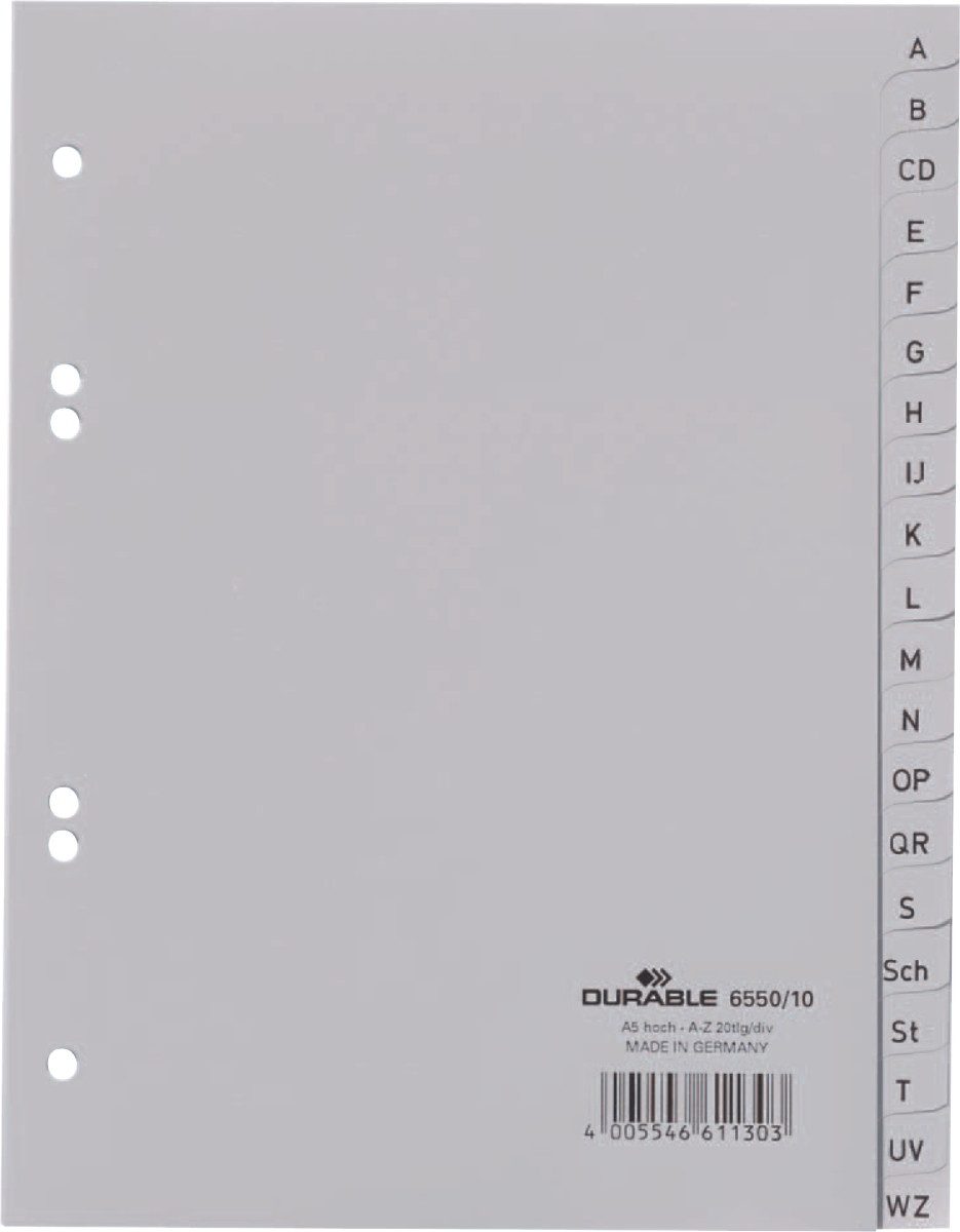 DURABLE Aktenordner Register A5 A-Z PP grau