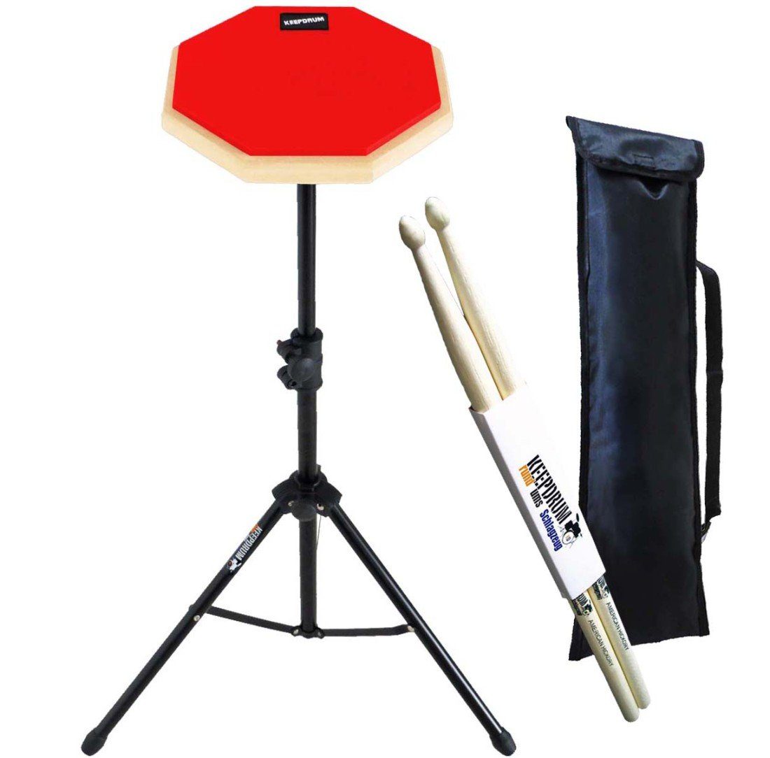 Set Rd Prep keepdrum Schlagzeug Übungspad-Set DP-RD Practice-Pad Rot,mit Stativ ...
