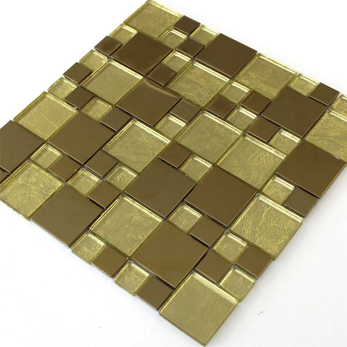 Mosafil Mosaikfliesen Mosaikfliesen Glas Edelstahl Metall Gold, Edelstahl 30.000x30.000, gold