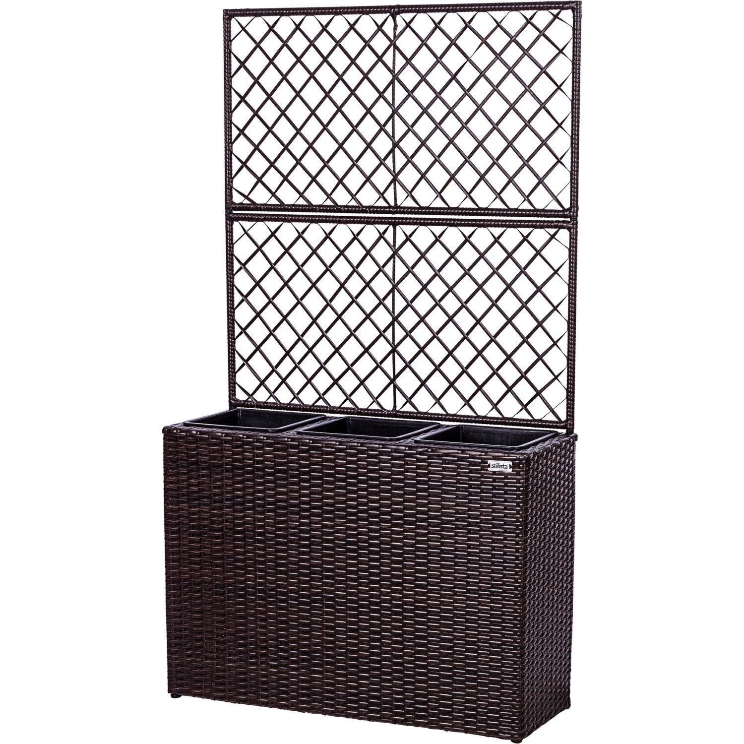 STILISTA Pflanzkübel Polyrattan Pflanzkasten Blumentopf Blumenkasten, 130 x 84 x 29 cm, 3 herausnehmbare Innentöpfe, Rankgitter, Farbwahl Braun