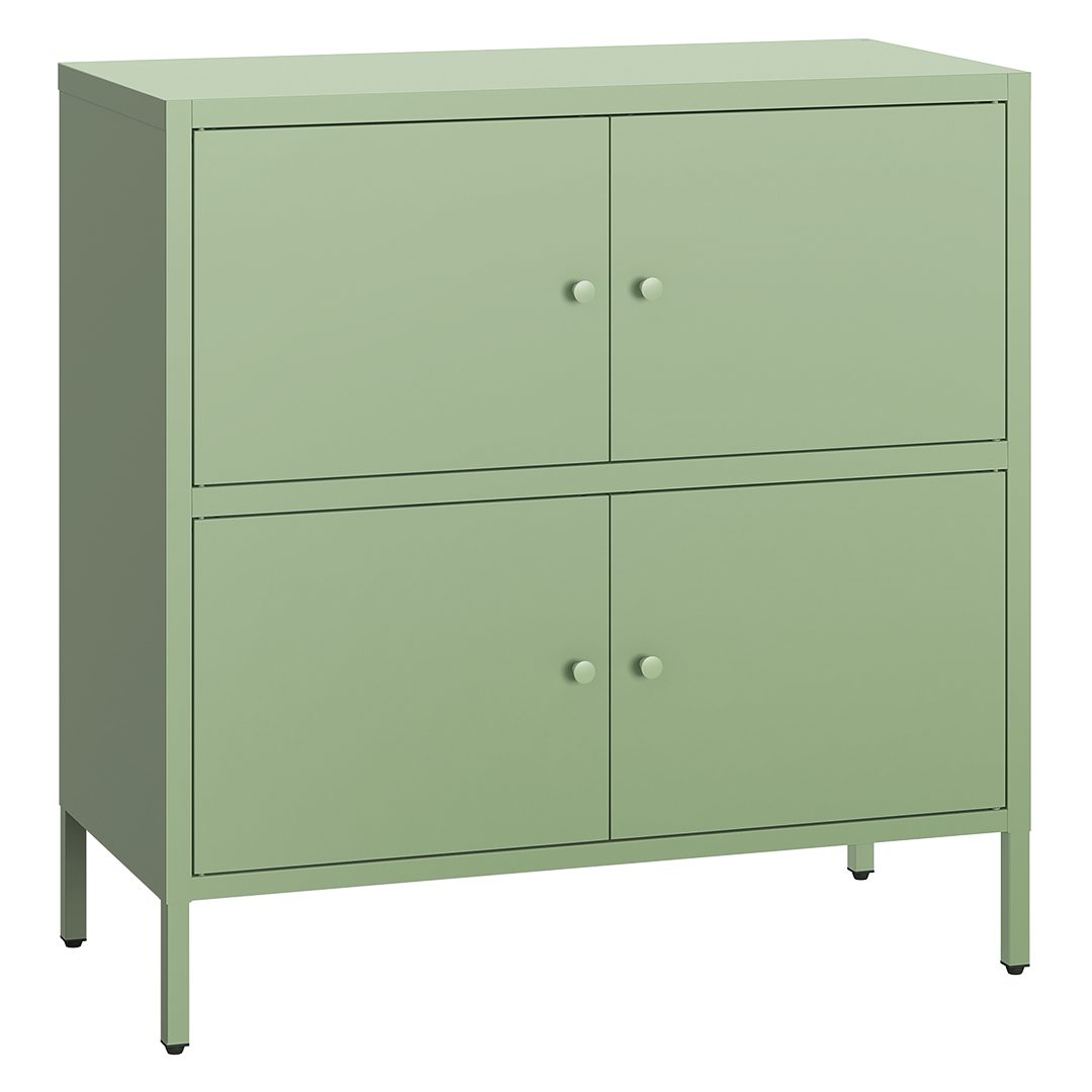 skølm Kommode Atriona aus Metall (Mintgrün, 2 Fächer & 4 Türen), Metallschrank 81 x 80 x 38 cm, auch verfügbar mit 3 Fächern