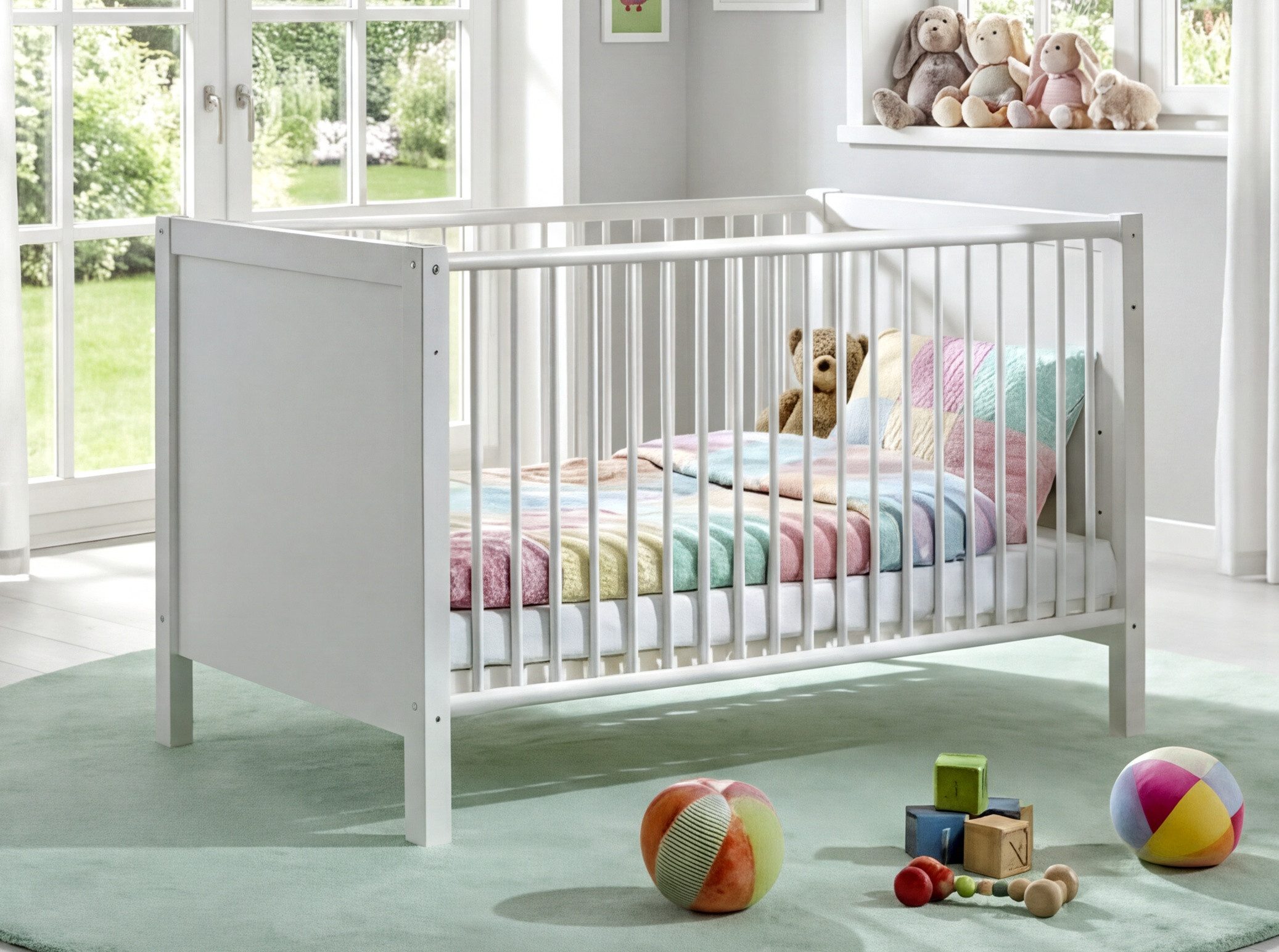 luma-home Babyzimmer-Komplettset 22800, (2-teilig – Babymöbel für Kinderzimmer mit Babybett 70x140 cm), Wickelkommode B122/H101/T75 cm mit Soft-Close, Landhausstil in Weiß