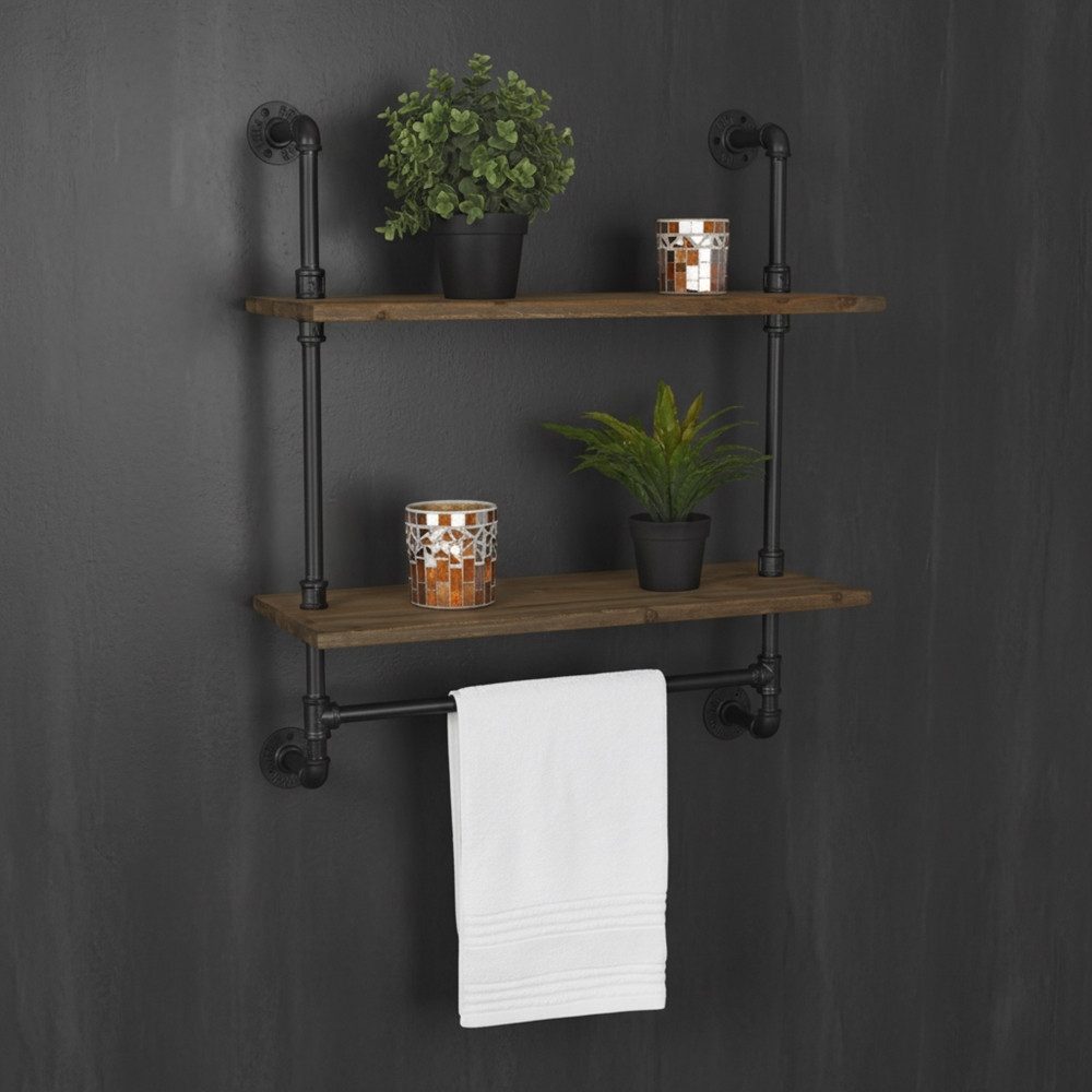 Feel2Home Wandregal Regal Wandregal Industriestil 2 Ebenen Holz Rohr Handtu günstig online kaufen