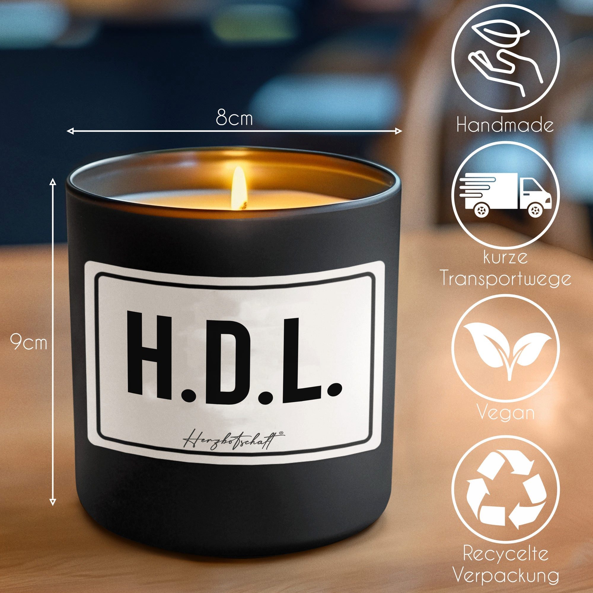 Herzbotschaft Duftkerze, (H.D.L. - Hab dich lieb, originelles Geschenk, handgemachte nachhaltige Sojakerze im Glas)