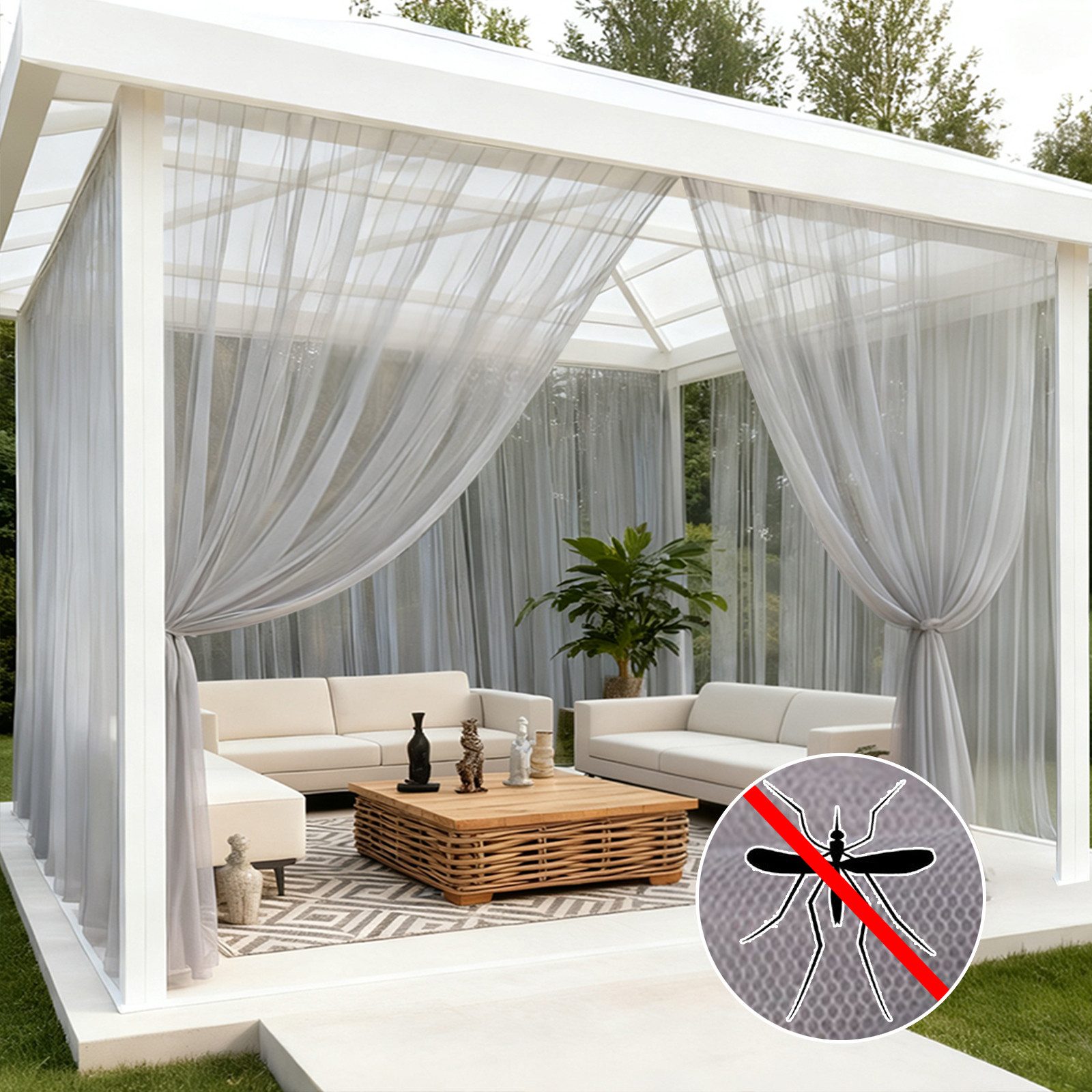 Sunicol Moskitonetz Outdoor Vorhang, Moskitonetz für Pavillon, fliegengitter Transparent (1 St), Gardinen DIY Sichtschutz Sonnenschutz für Balkon Terrassen