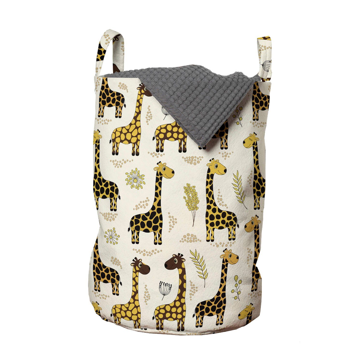 Abakuhaus Wäschesäckchen Wäschekorb mit Griffen Kordelzugverschluss für Waschsalons, Giraffe Cheery Kinder Tiere