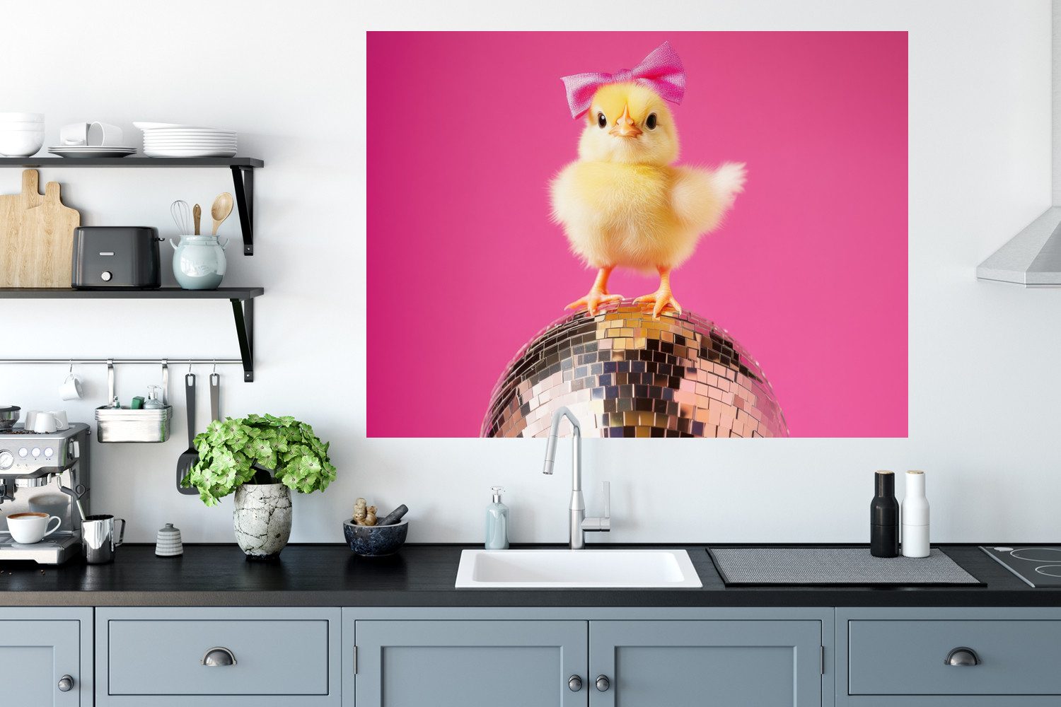 MuchoWow Wandsticker Discoball - Küken - Schleife (1 St), Wanddeko, Aufkleber, Wandtattoo, 120x90 cm