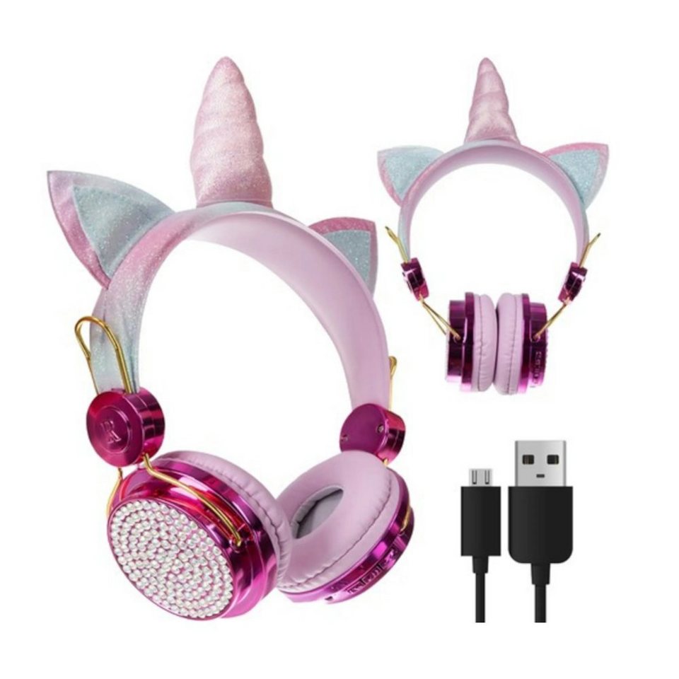 ISO TRADE Kopfhörer - Einhorn Bluetooth-Kopfhörer (Bluetooth,  Systemabhängig, Bluetooth, Kopfhörer, Einhorn, Kinder, pink, Mikrofon,  faltbar)
