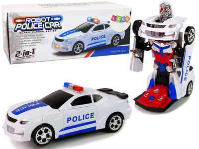 LEAN Toys Spielzeug-Auto Polizeiauto 2in1 Transformers Sounds Lichter Sirene Auto Roboterauto