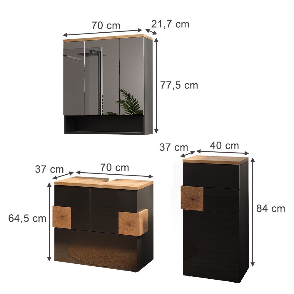 Vicco Badmöbel-Set Eden, Anthrazit/Artisan-Eiche, 3 Teile, günstig online kaufen