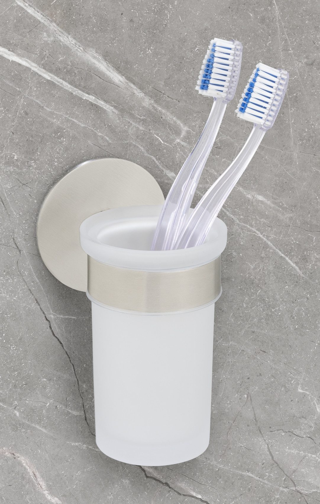 SCHÖNER WOHNEN-Kollektion Zahnputzbecherhalter »Uno Meleto«, aus Edelstahl, satinierter Glaseinsatz, zum Kleben oder Bohren