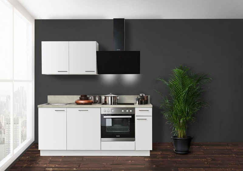 Kochstation Küchenzeile Scafa, vormontiert, mit höhenverstellbaren Füßen, vormontiert, wahlweise mit E-Geräten, mit Soft-Close, Breite 200 cm