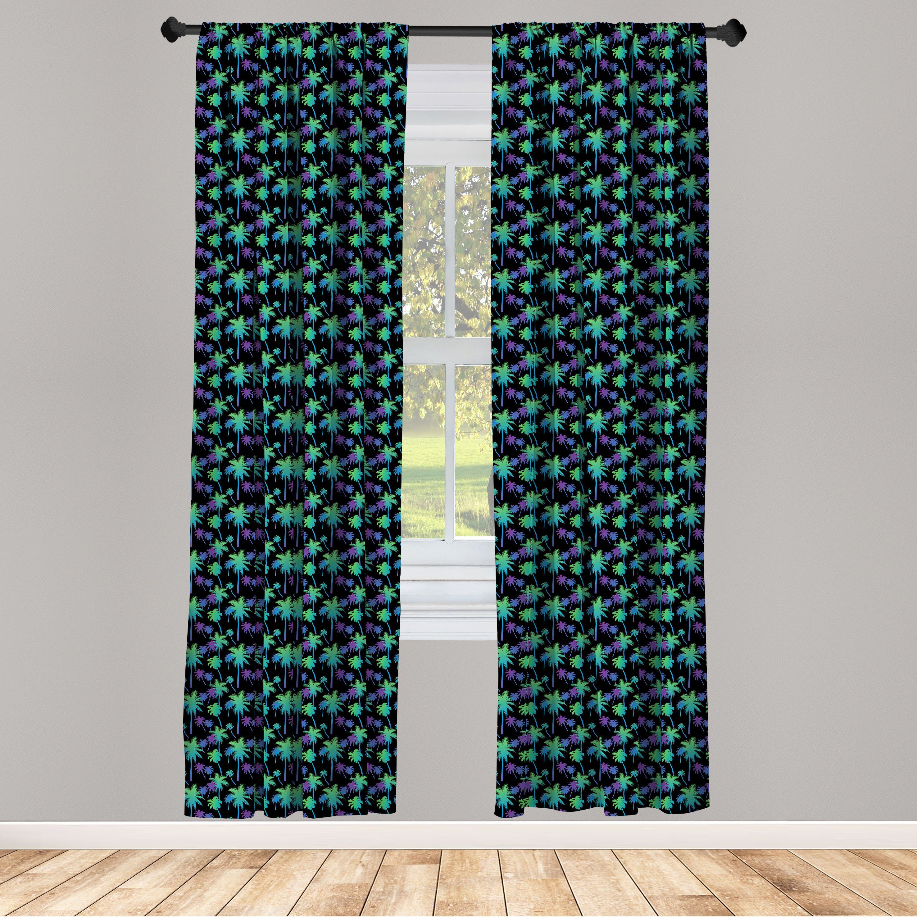 Gardine Vorhang für Wohnzimmer Schlafzimmer Dekor, Abakuhaus, Microfaser, Bunt Hawaiian Sommer Vibe Palms | 