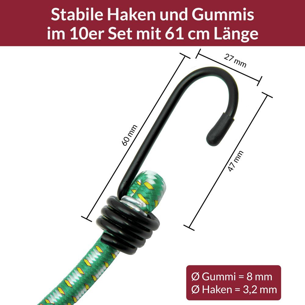 monzana Spanngurt Deuba (10-St) 10x Spanngummi Set Metallhaken 61cm Expander Gepäckspanner Universal
