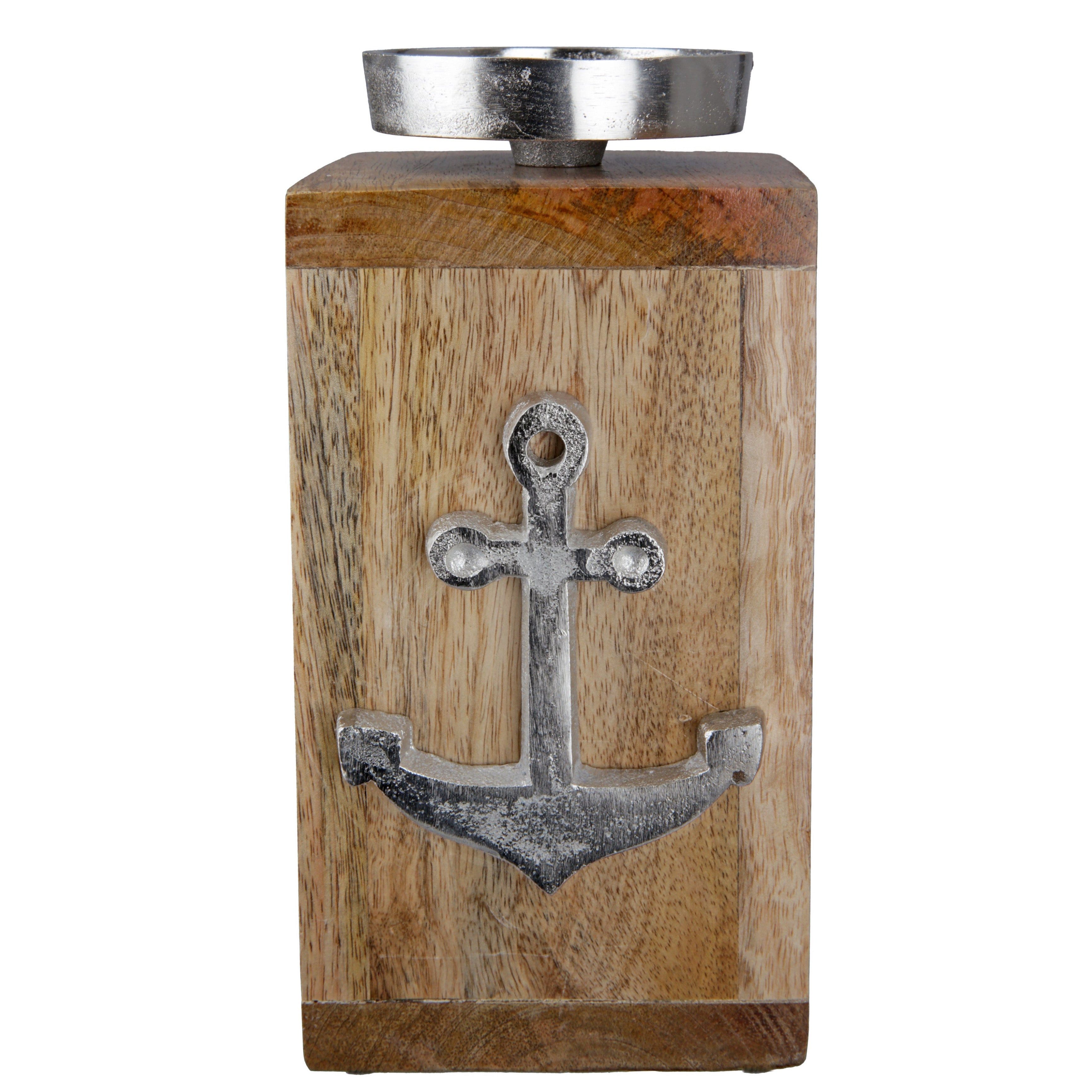GILDE Kerzenhalter Maritimer Kerzenleuchter Anker groß aus Mangoholz von Gilde - Maritime