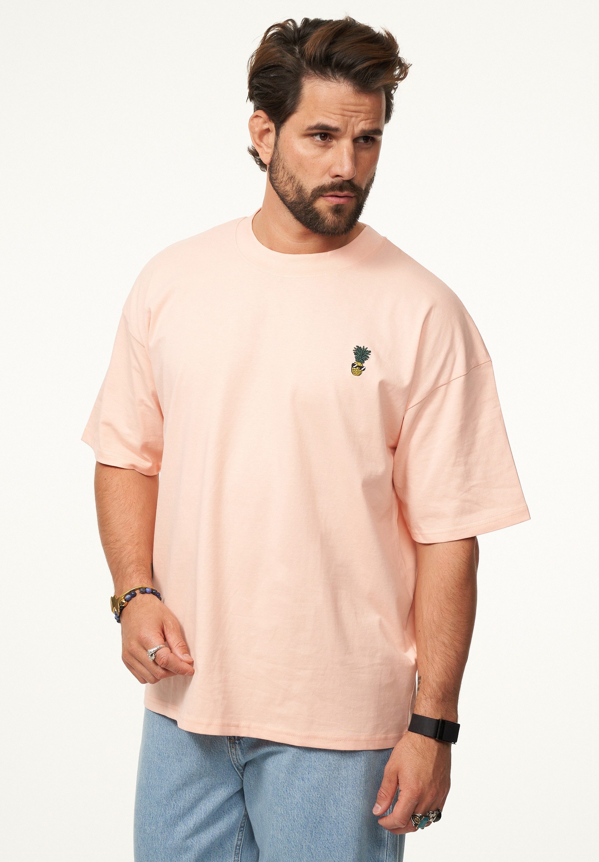 SOULSTAR T-Shirt mit Stickerei Herren Oversize-Fit Kurzarm Shirt mit Rundhals-Ausschnitt