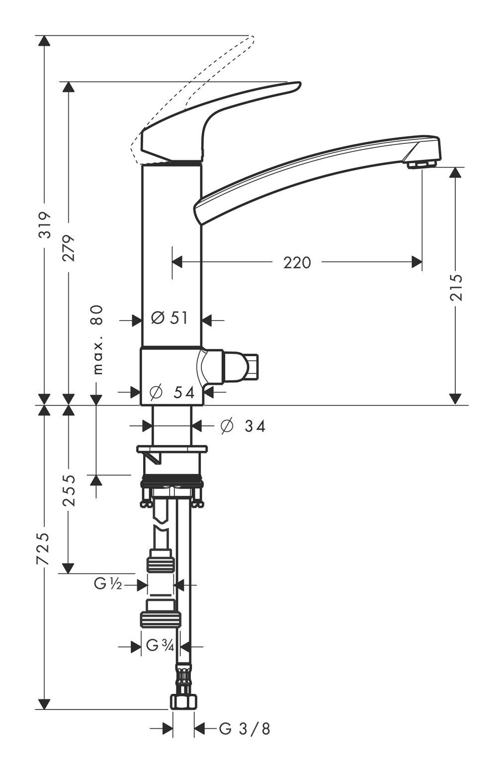M41 1jet Geräteabsperrventil Einhebel-Küchenmischer - Küchenarmatur Chrom mit 200 Focus hansgrohe