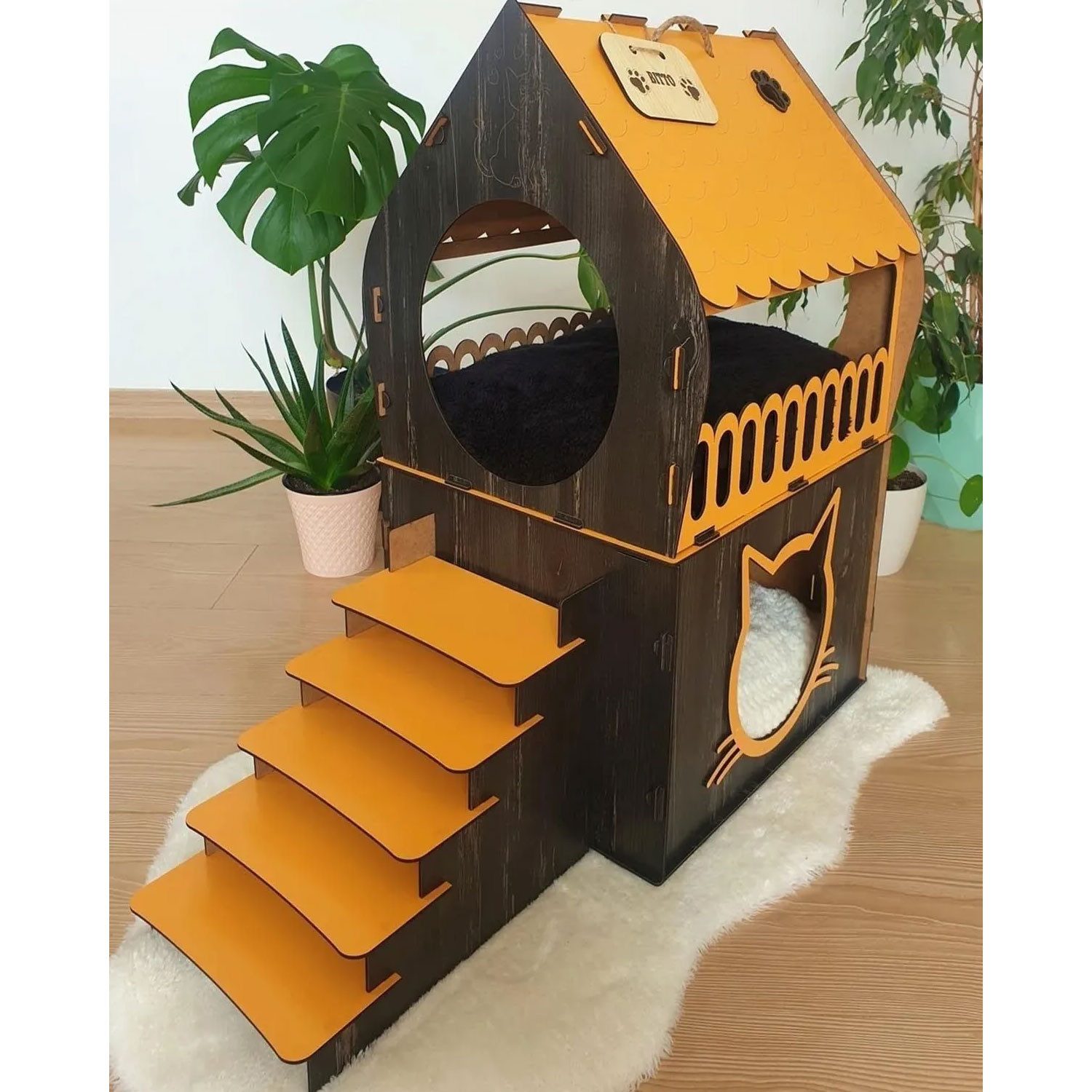 Jungengel Katzenliege 2-stöckiges Katzenhaus mit Treppe günstig online kaufen