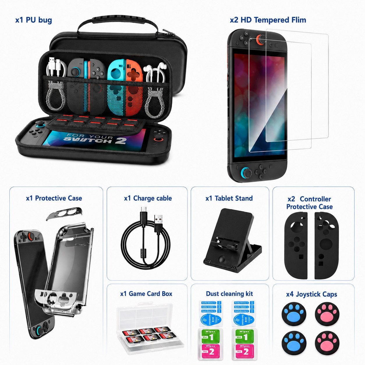Toomoke Nintendo-Schutzhülle Nintendo Switch 2 Zubehör Set 14-in-1 mit Tragetasche & 9H Schutzglas, PC-Hülle, Controller-Hüllen, Spielkartenbox, Ständer & Stick – Bild 2 von 5