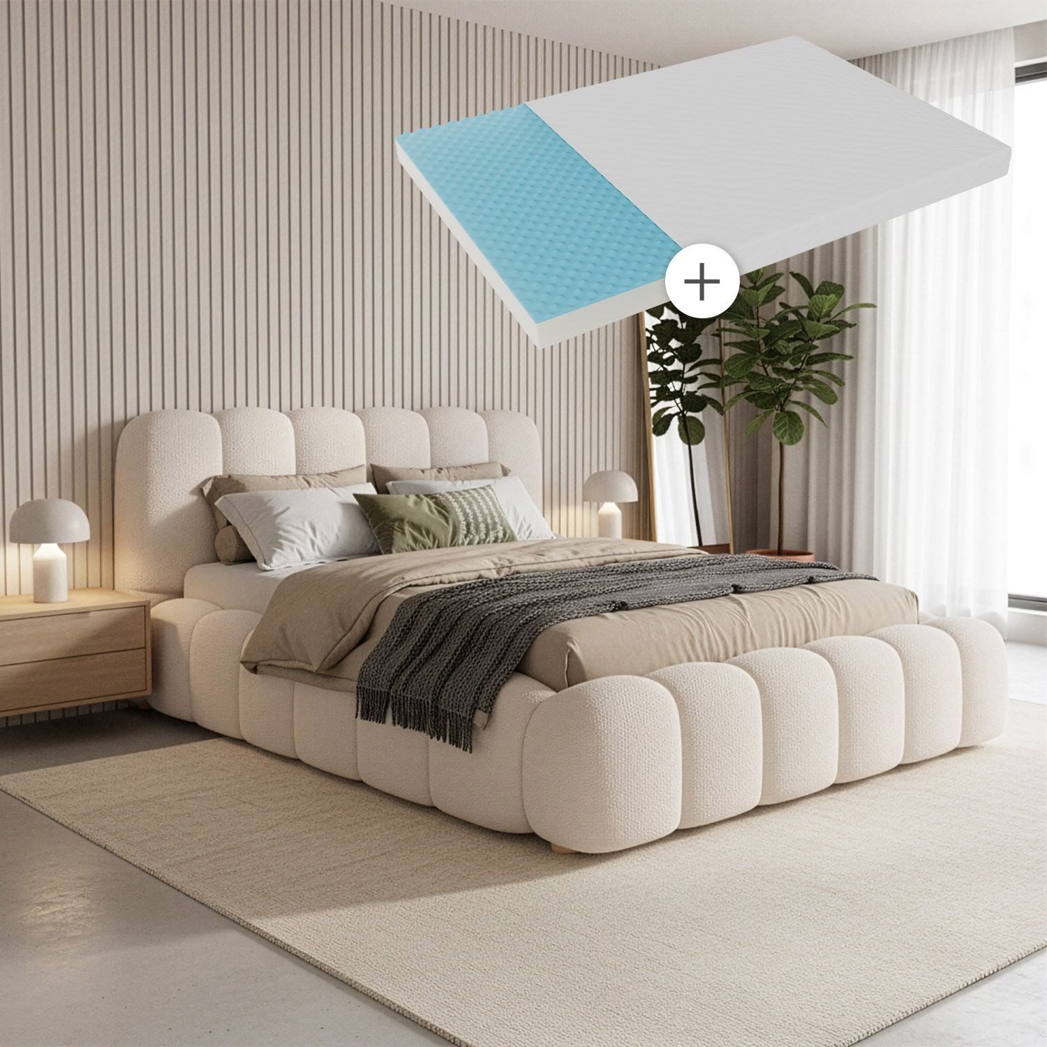 Juskys Polsterbett Catania, Mit Matratze, gepolstertes Kopfteil, Bubble Des günstig online kaufen