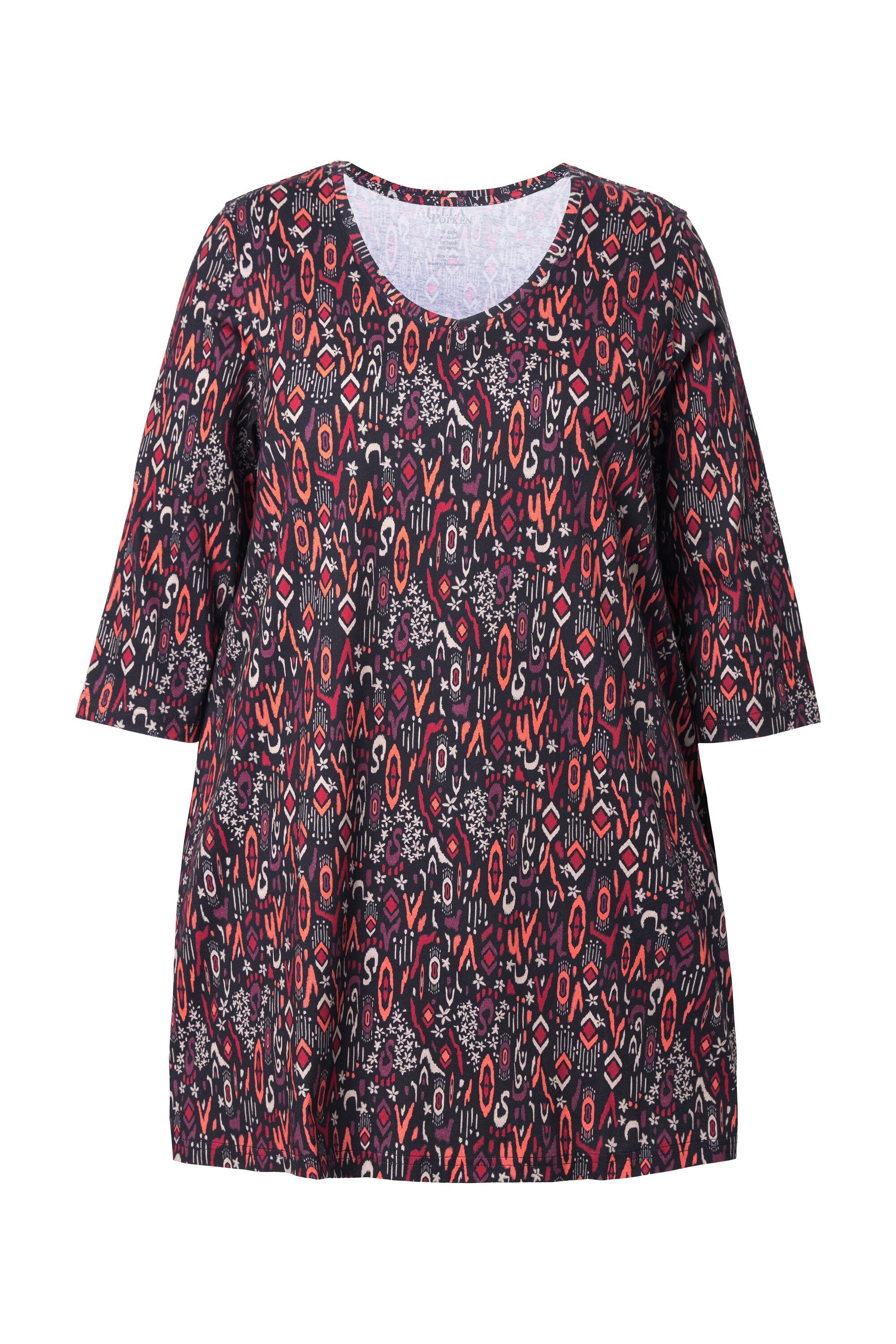 Ulla Popken Longshirt Longshirt A-Linie V-Ausschnitt 3/4-Arm günstig online kaufen