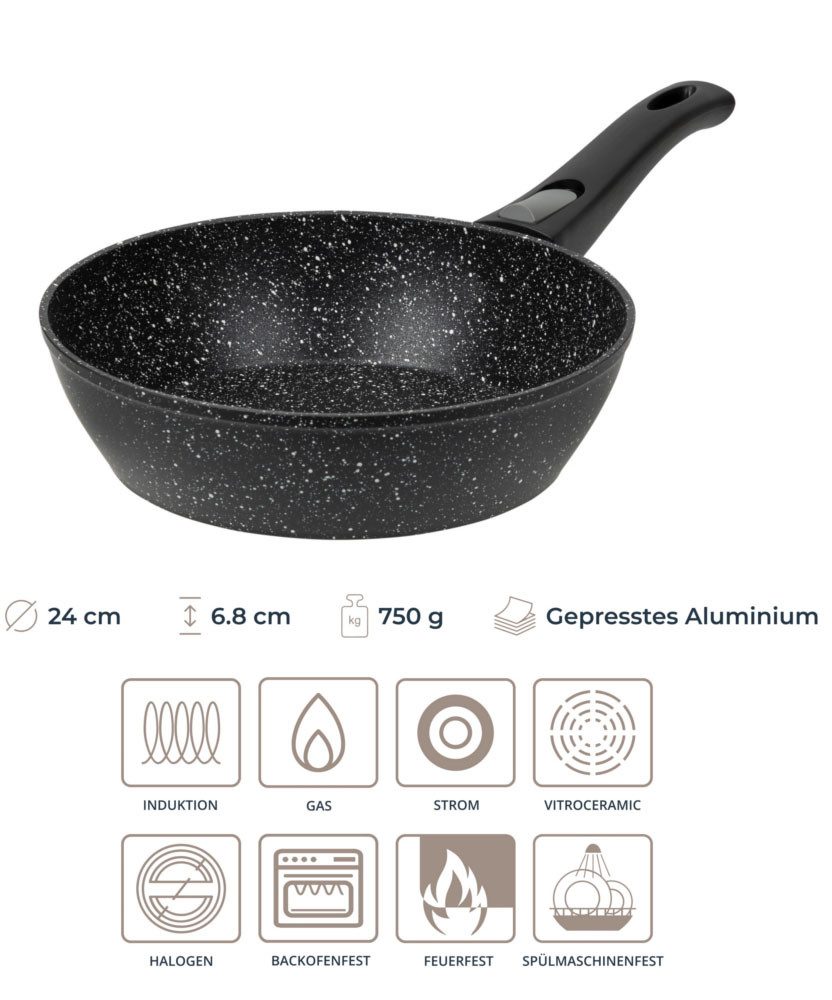 RESTO Kitchenware Bratpfanne Leo, Wokpfanne mit vierschichtiger Marmor-Antihaftbeschichtung, Aluminium (1-tlg), mit einem abnehmbaren Griff - backofenfest, spülmaschinenfest