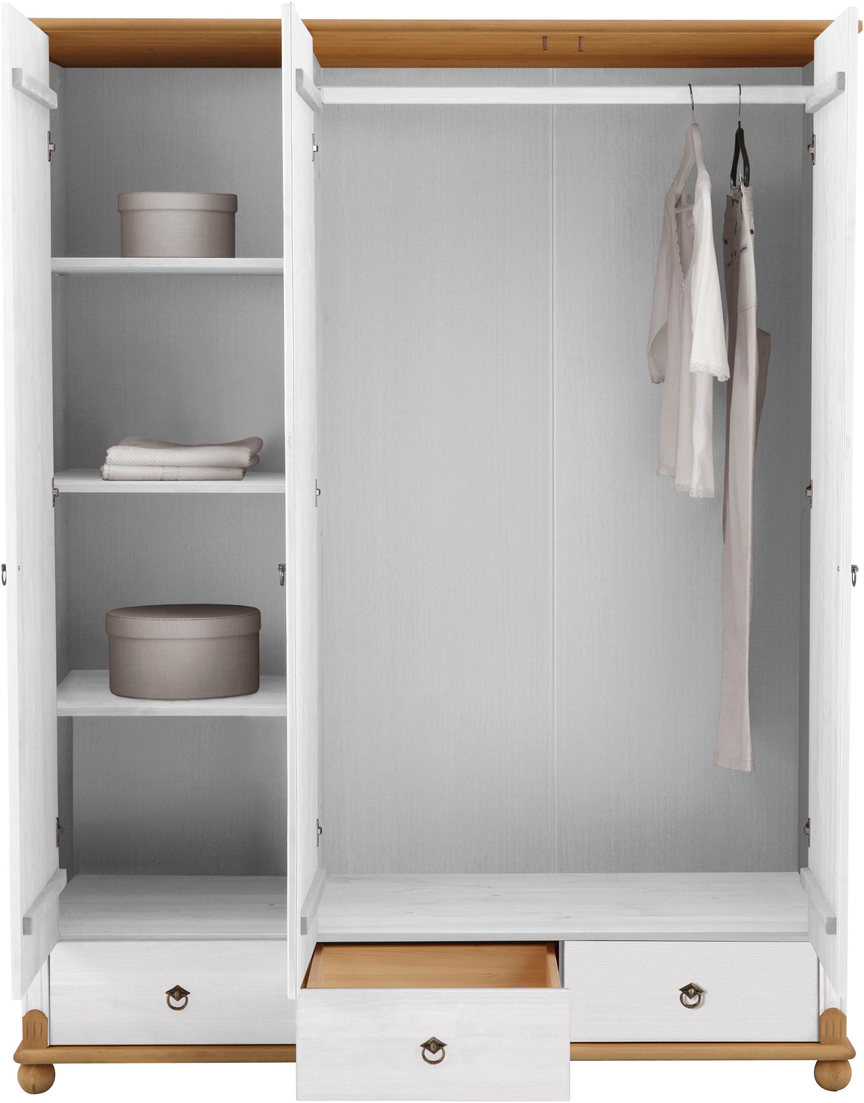 OTTO home Kleiderschrank Tessin, Dretürenschrank, 3-türig (B/H/T ca. 152/191/59 cm) Breite 152 cm, Kiefer massiv, mit Spiegel und 3 Schubladen – Bild 4 von 5