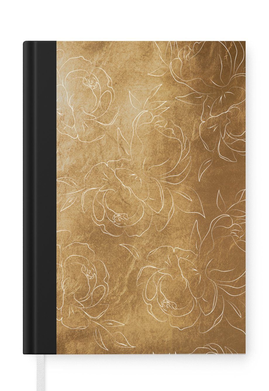 Muster Notizbuch - Blumen Gold Journal, MuchoWow Seiten, 98 - - A5, Haushaltsbuch Tagebuch, Gold, Merkzettel, Notizheft,