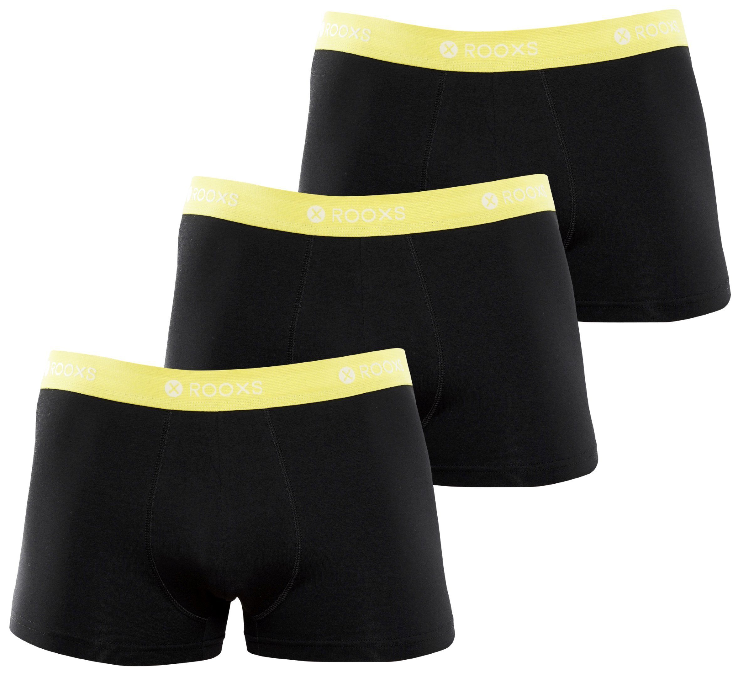 Baumwolle Boxershorts Herren (3-St) Gelb Männer 05 Unterhosen Schwarz- Enge ROOXS Retroshorts