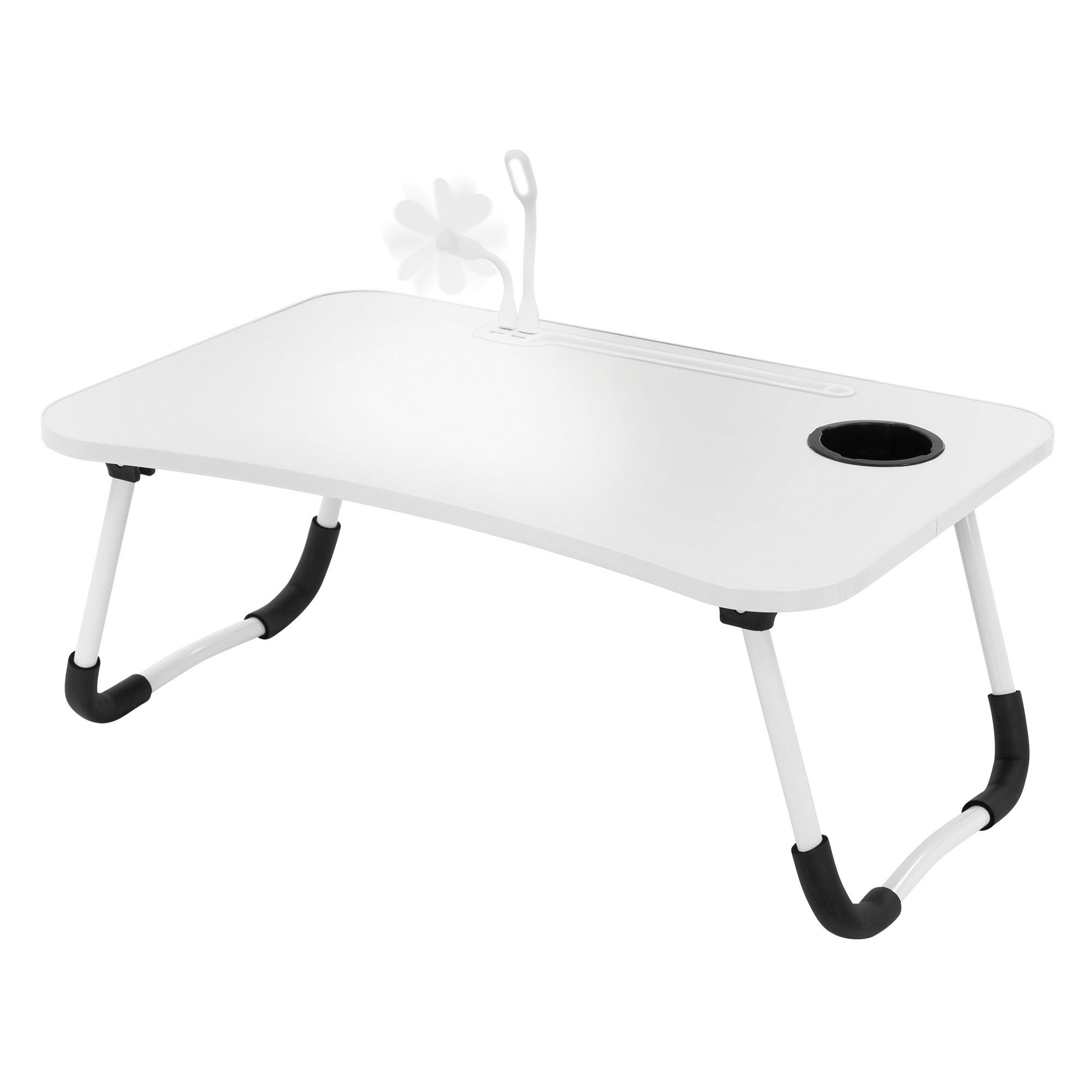 ML-DESIGN Laptoptisch Betttisch klappbar mit 4 USB Ladeanschluss für Bett/Sofa (1-St), Notebook Tisch Weiß mit Getränkehalter und USB-Lampe 60x40x25cm