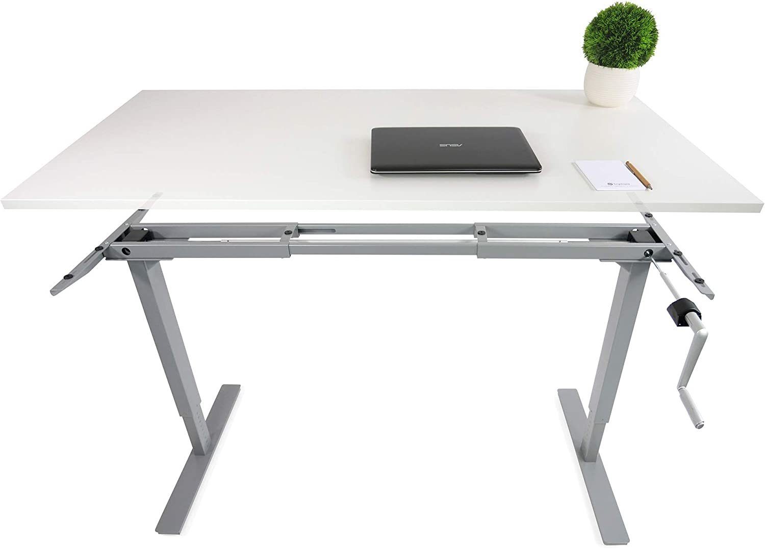 Budget Ergotopia durch für verstellbar gängigen Höhenverstellbarkeit verstellbares Grau Kurbel Kurbel Per Breite Desktopia Tischgestell, Schreibtisch Tischplatten, Schreibtisch, Höhenverstellbarer alle