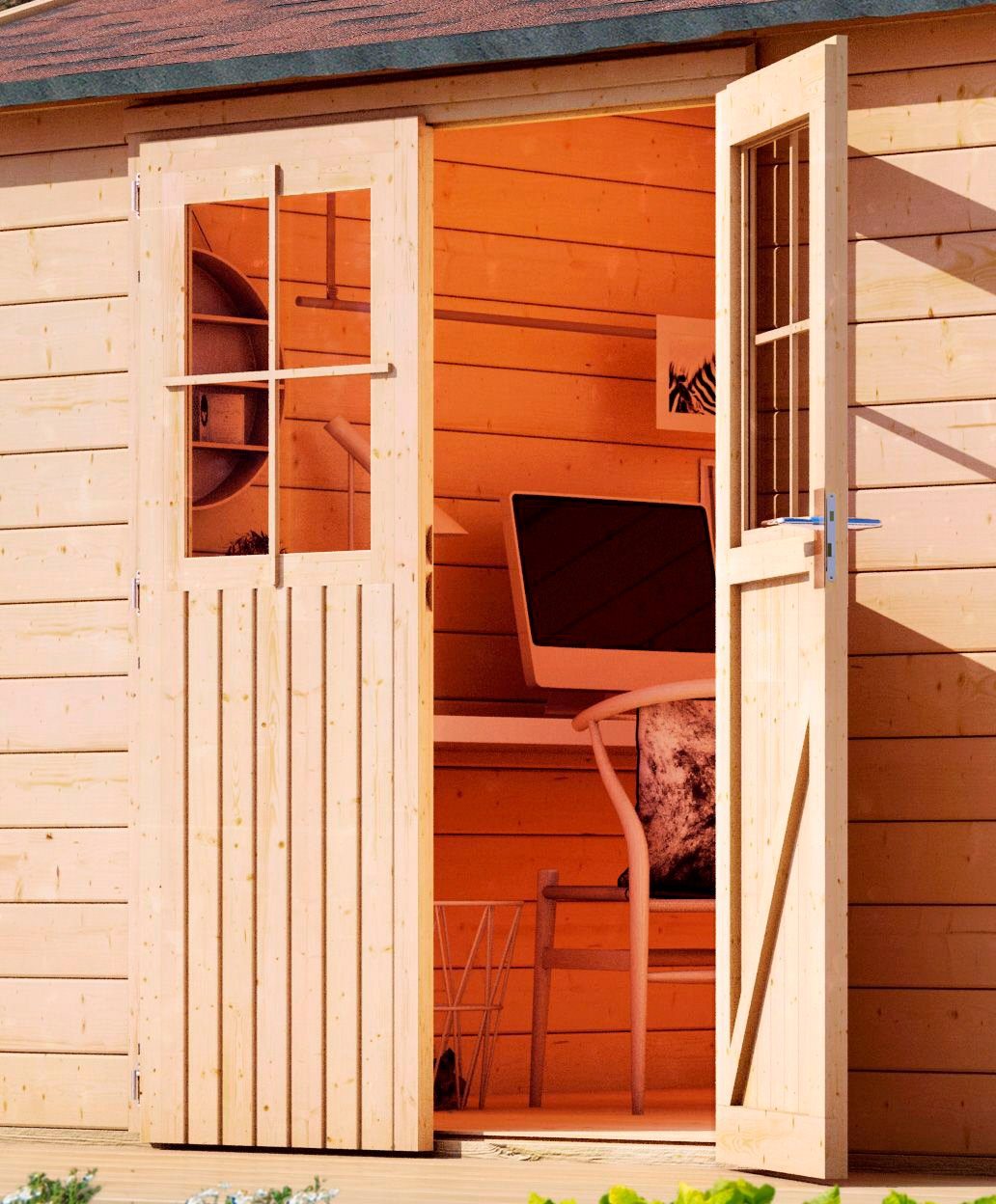 Karibu Gartenhaus Tegel, BxT: 456x303 cm, Zweiraumhaus aus naturbelassenem  Fichtenholz