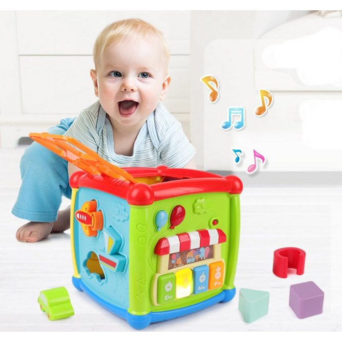 Wenta Lernspielzeug Aktivität Würfel Entdeckerwürfel 1 und 2 jahr Kinder Baby Spielzeug Mit Musik Licht Geschenk für Jungen und Mädchen ab 6 12 Monate